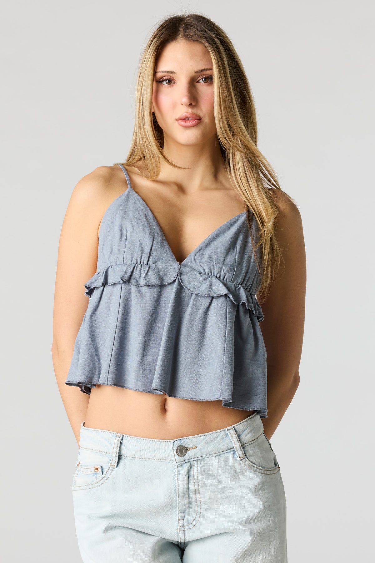 Alt View 8. Linen-Blend Babydoll Tank - Royal Blue