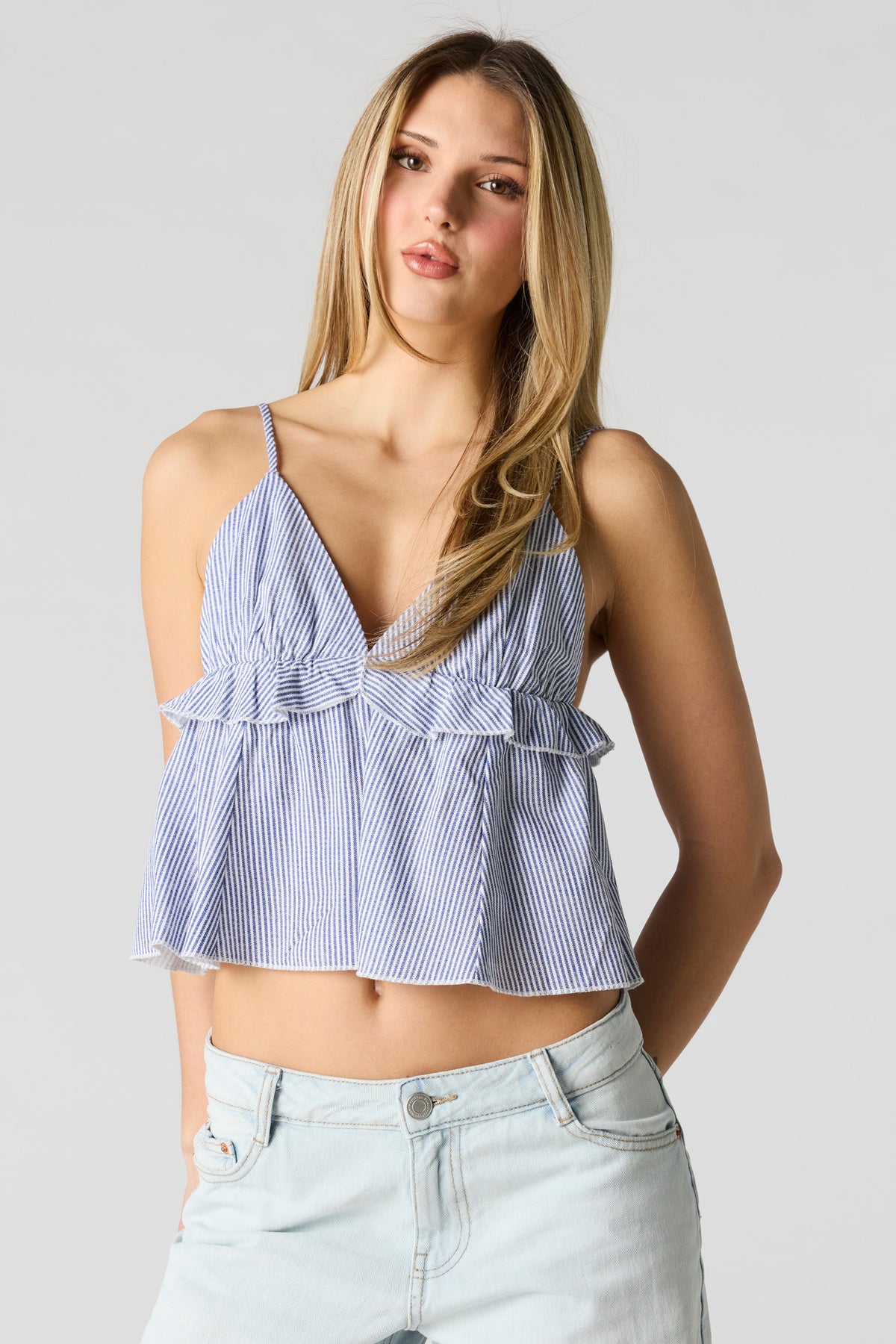 Alt View 11. Linen-Blend Babydoll Tank - Royal Blue