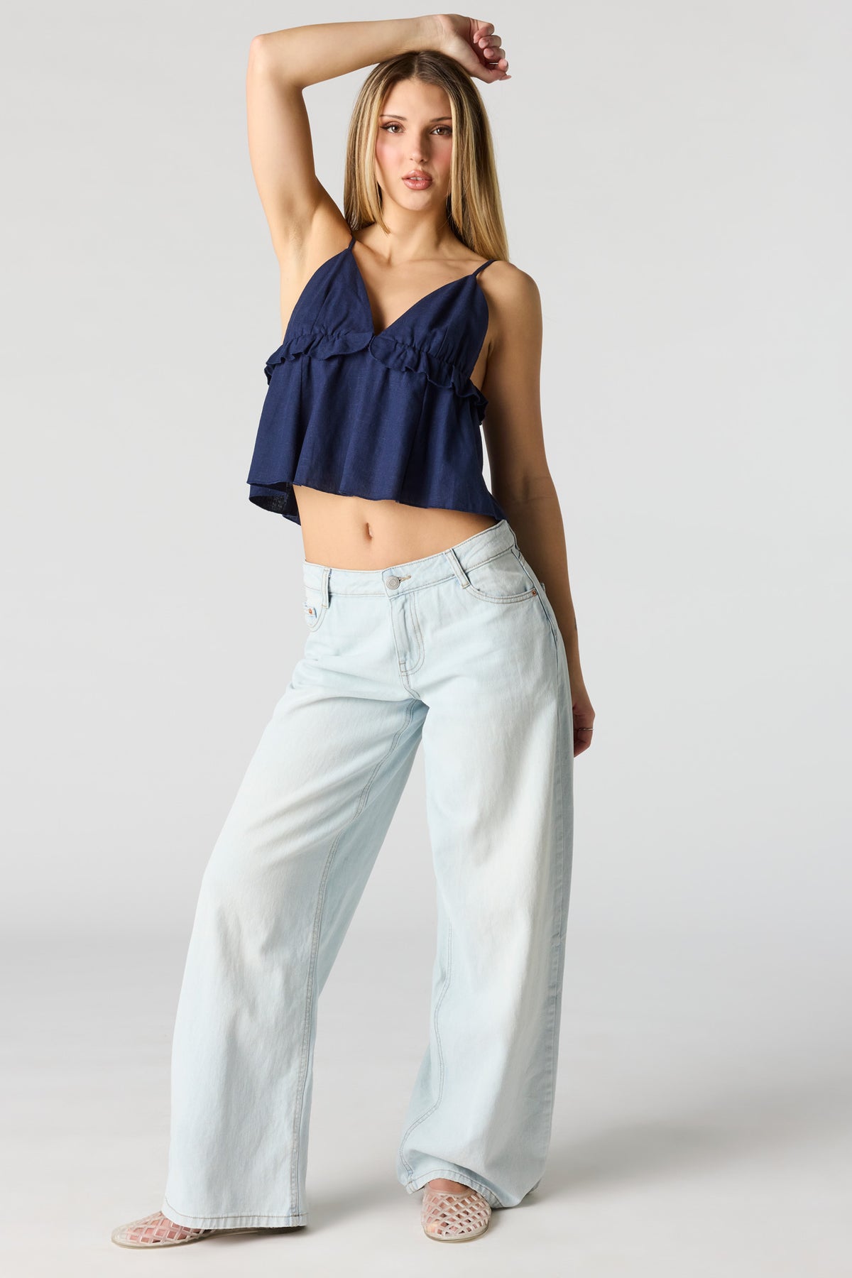 Alt View 3. Linen-Blend Babydoll Tank - Royal Blue