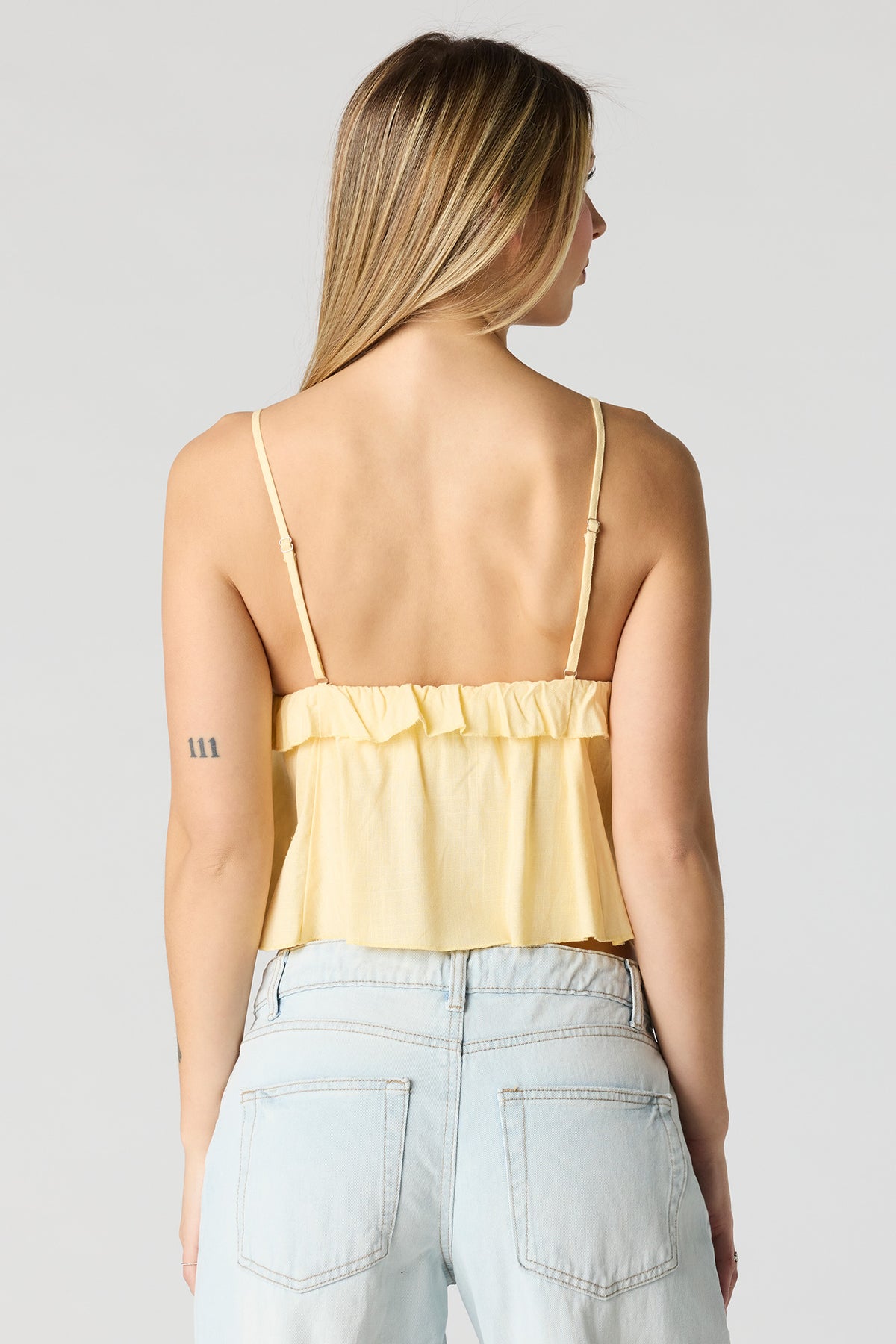 Alt View 2. Linen-Blend Babydoll Tank - Pale Yellow