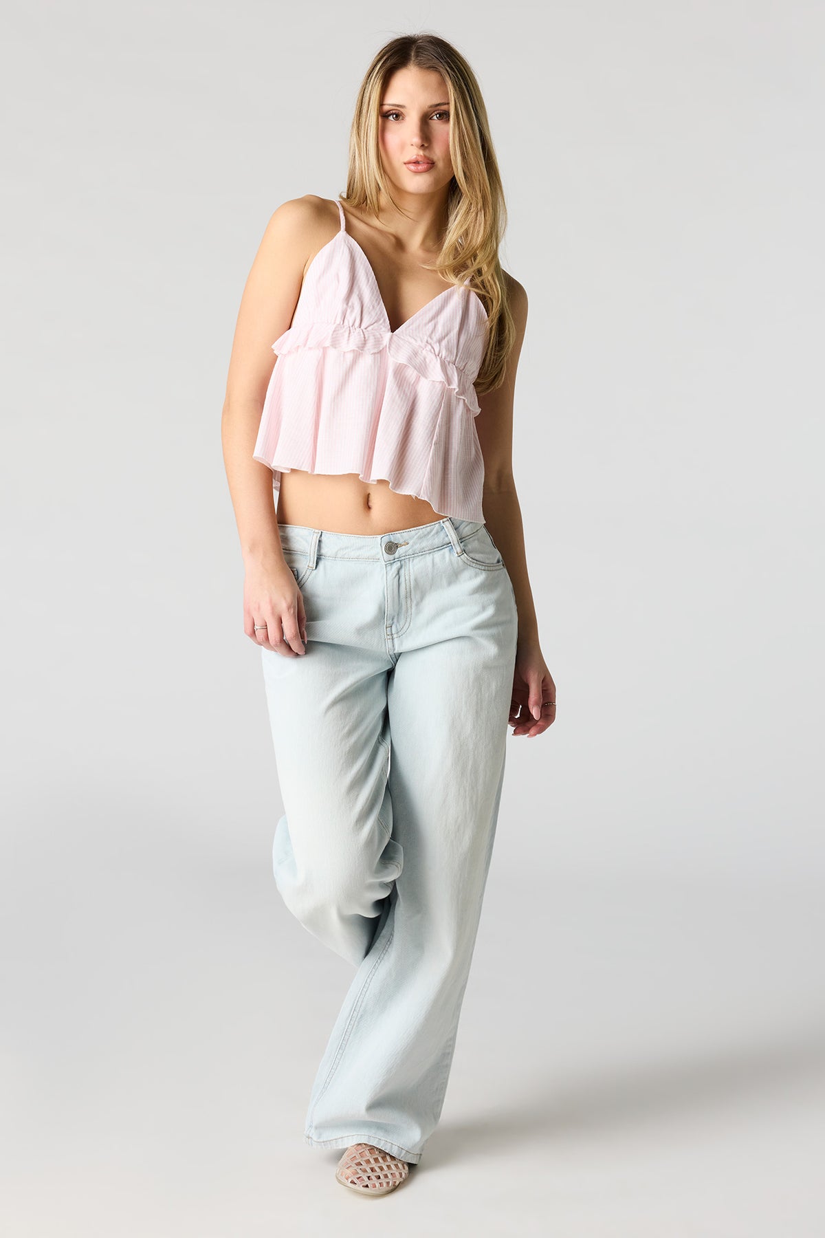 Alt View 3. Linen-Blend Babydoll Tank - Pink