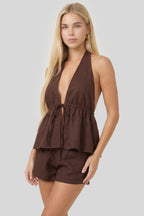 Linen-Blend Flyaway Halter Top
