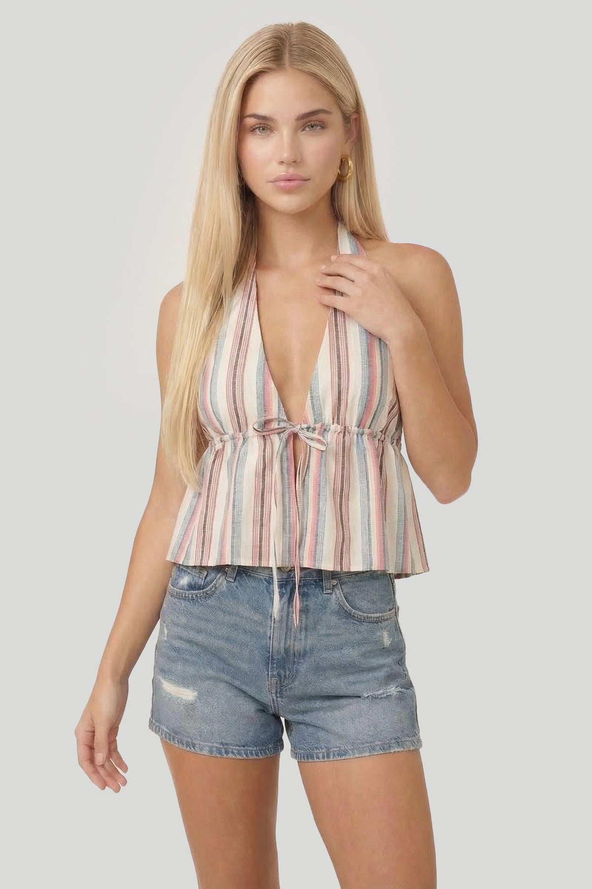 Alt View 2. Linen-Blend Flyaway Halter Top - Off White