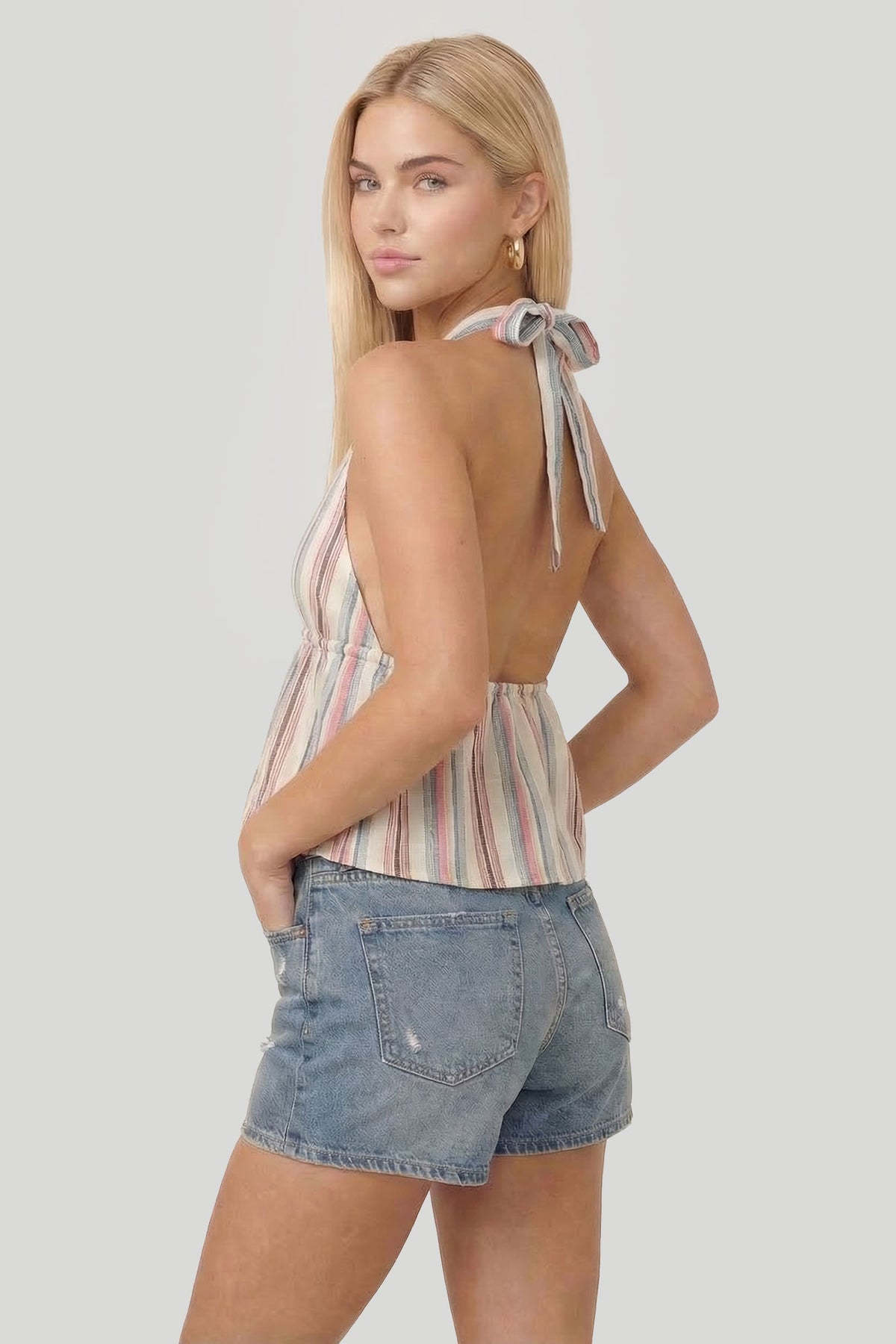 Alt View 3. Linen-Blend Flyaway Halter Top - Off White
