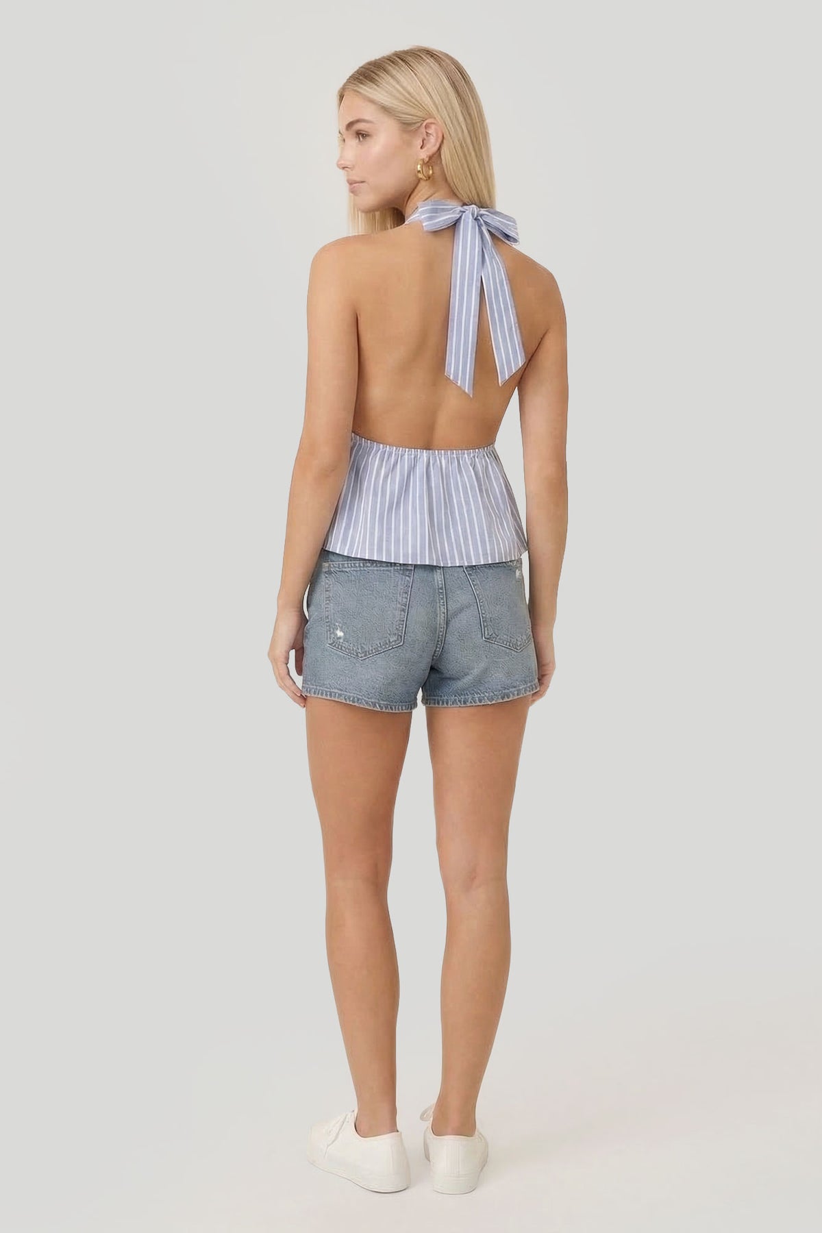Alt View 3. Linen-Blend Flyaway Halter Top - Blue
