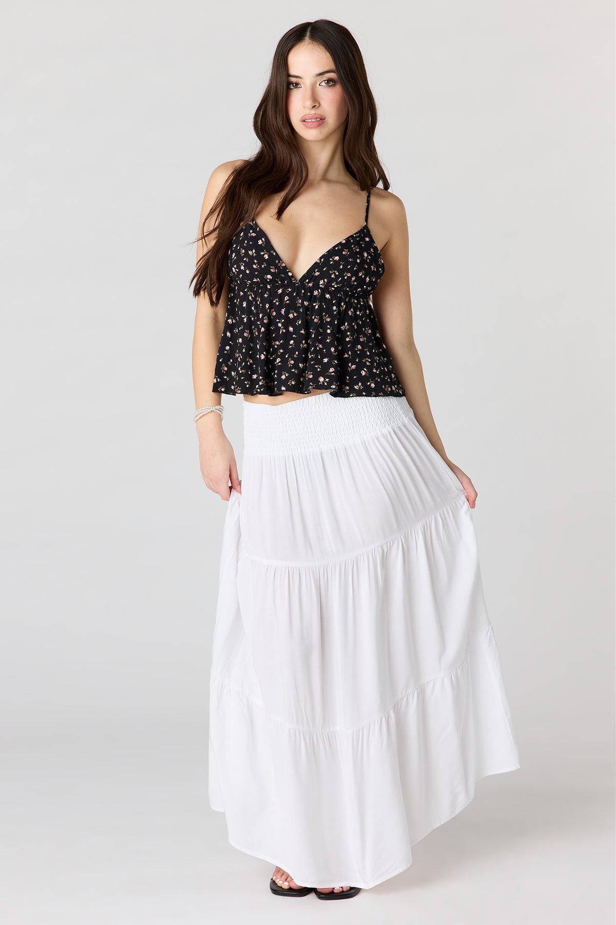 Alt View 3. Printed Baby Doll Top - Charcoal