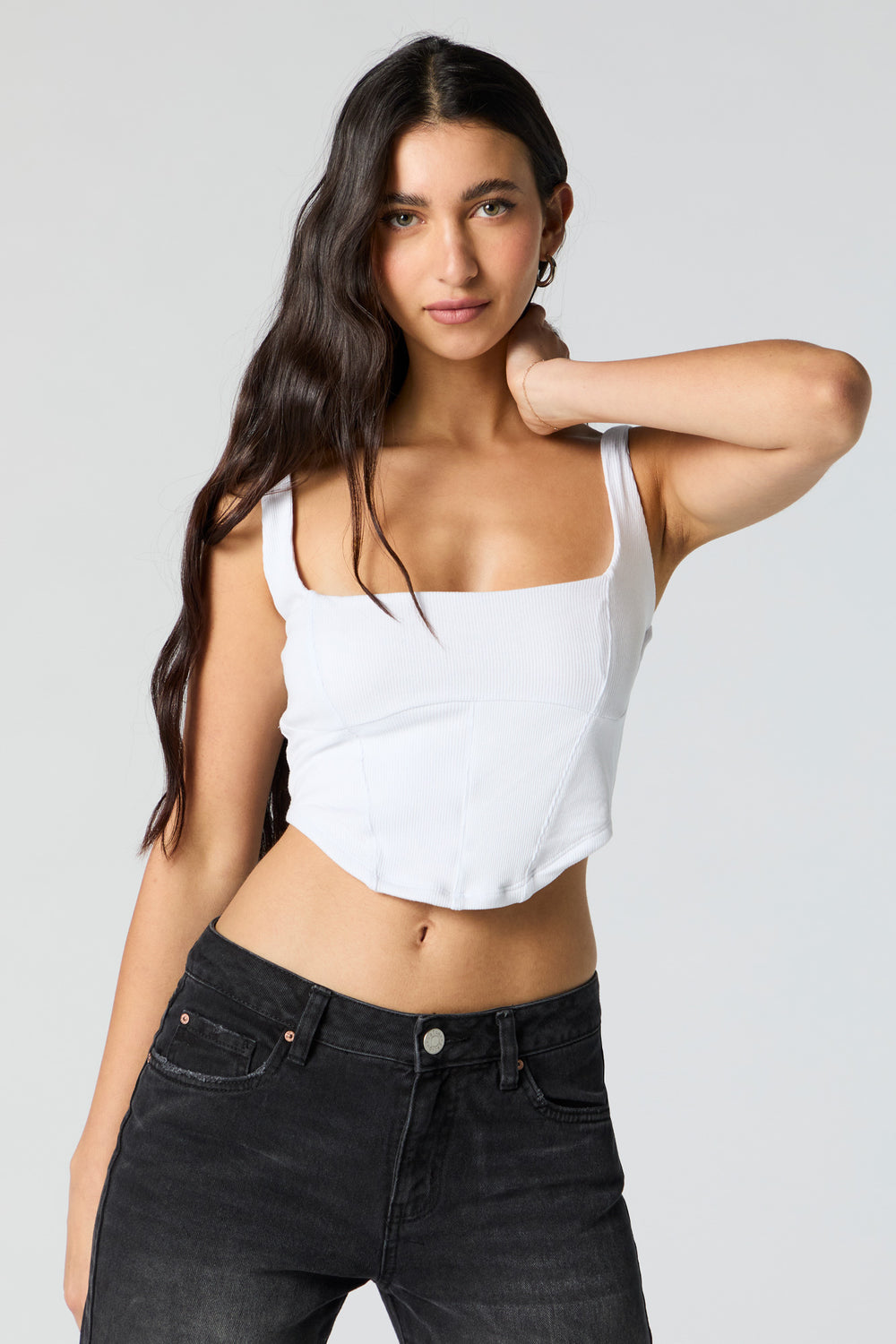 Ribbed Square Neck Corset Cropped Tank Ribbed Square Neck Corset Cropped Tank 4