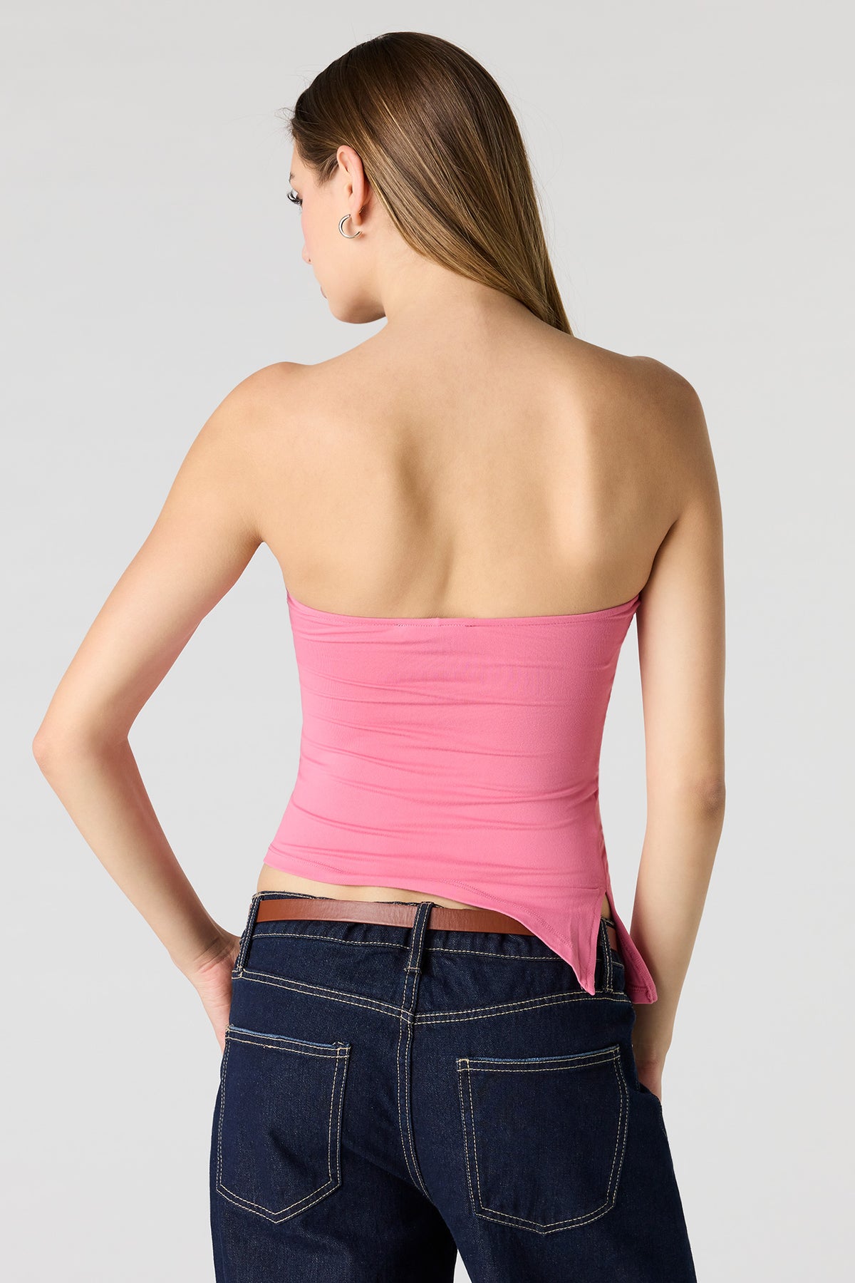 Alt View 2. Heavy Contour Asymmetrical Tube Top - Light Pink