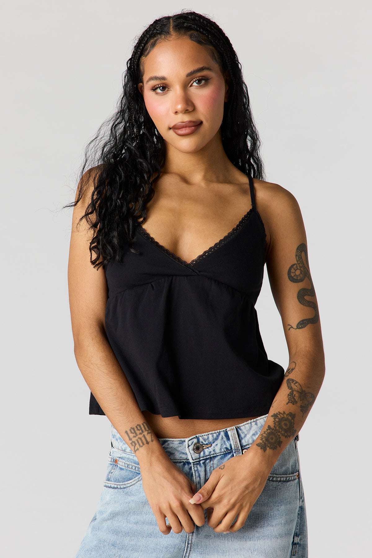 Alt View 4. Surplice Lace Trim Babydoll Tank - Yellow