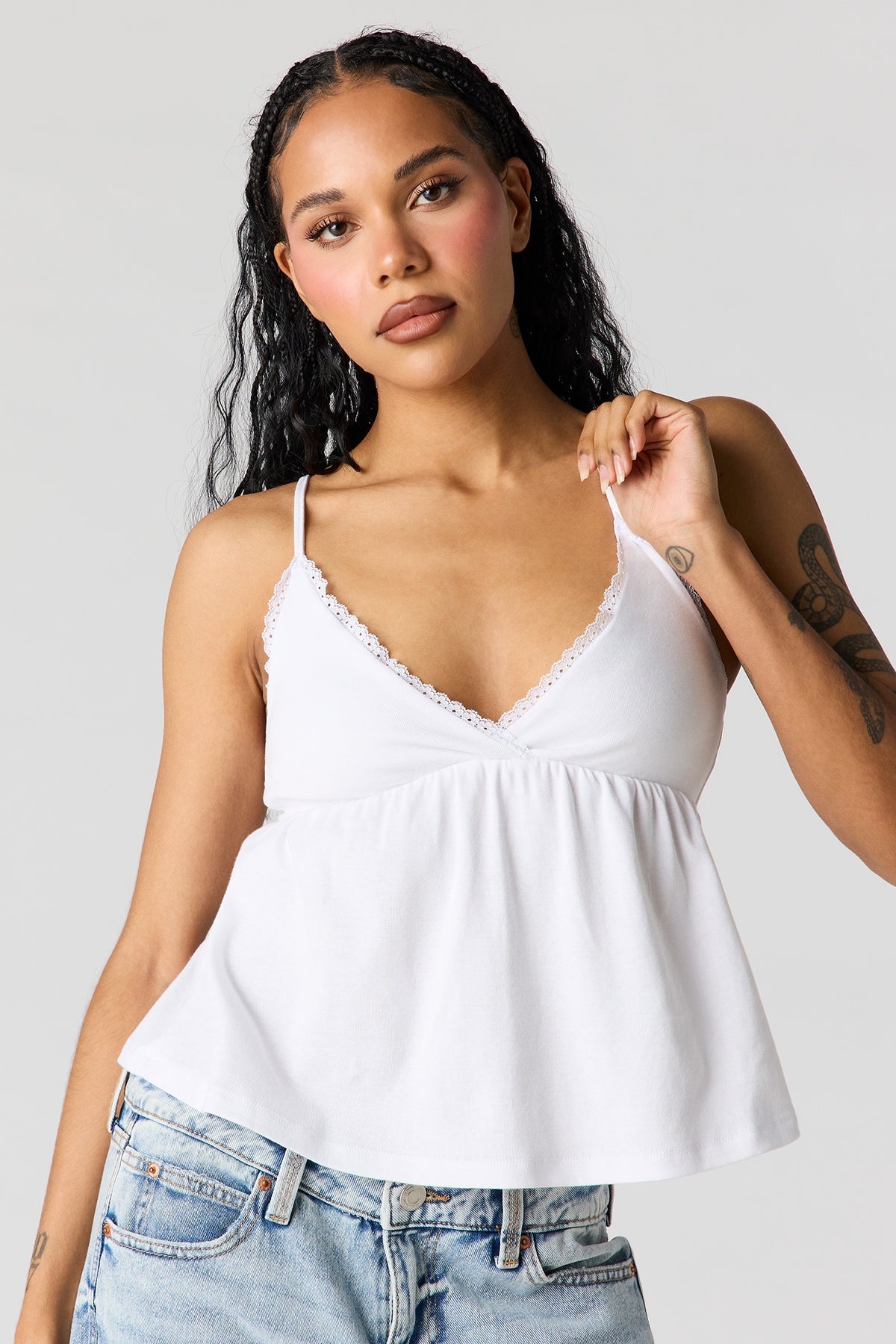 Alt View 7. Surplice Lace Trim Babydoll Tank - Yellow