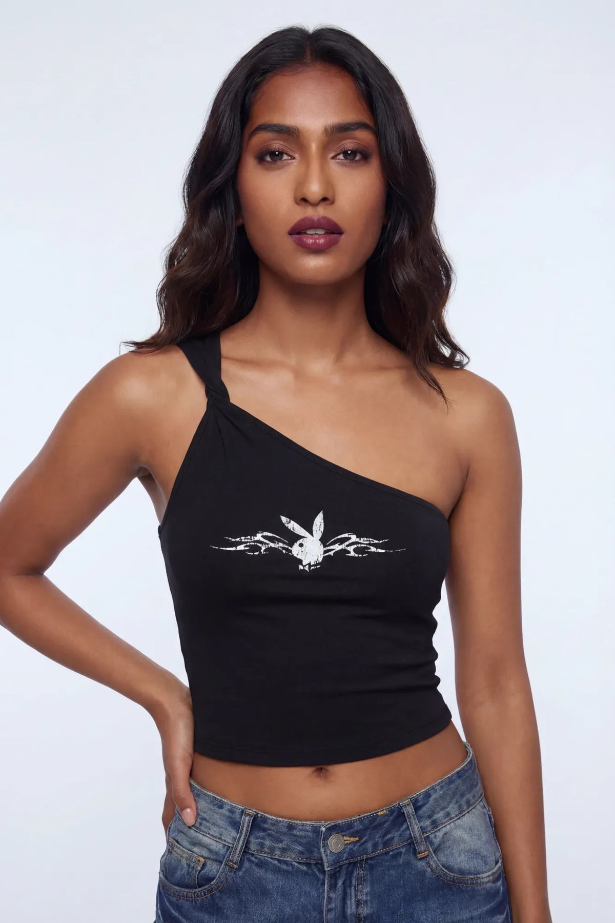 Playboy Contour One Shoulder Top - Black