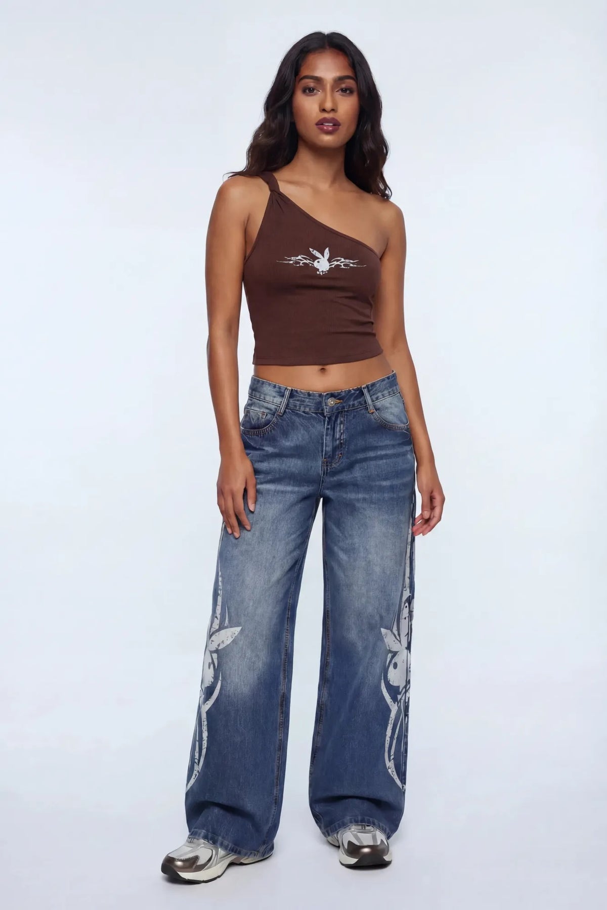 Alt View 2. Playboy Contour One Shoulder Top - Brown