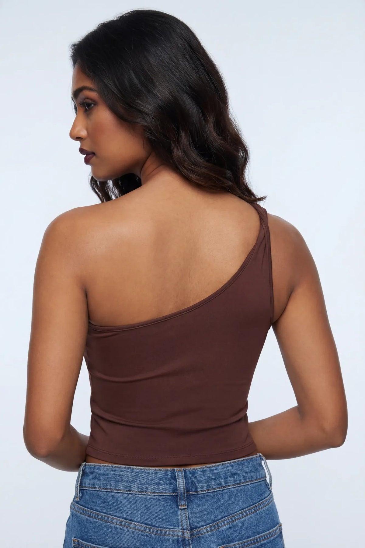 Alt View 3. Playboy Contour One Shoulder Top - Brown