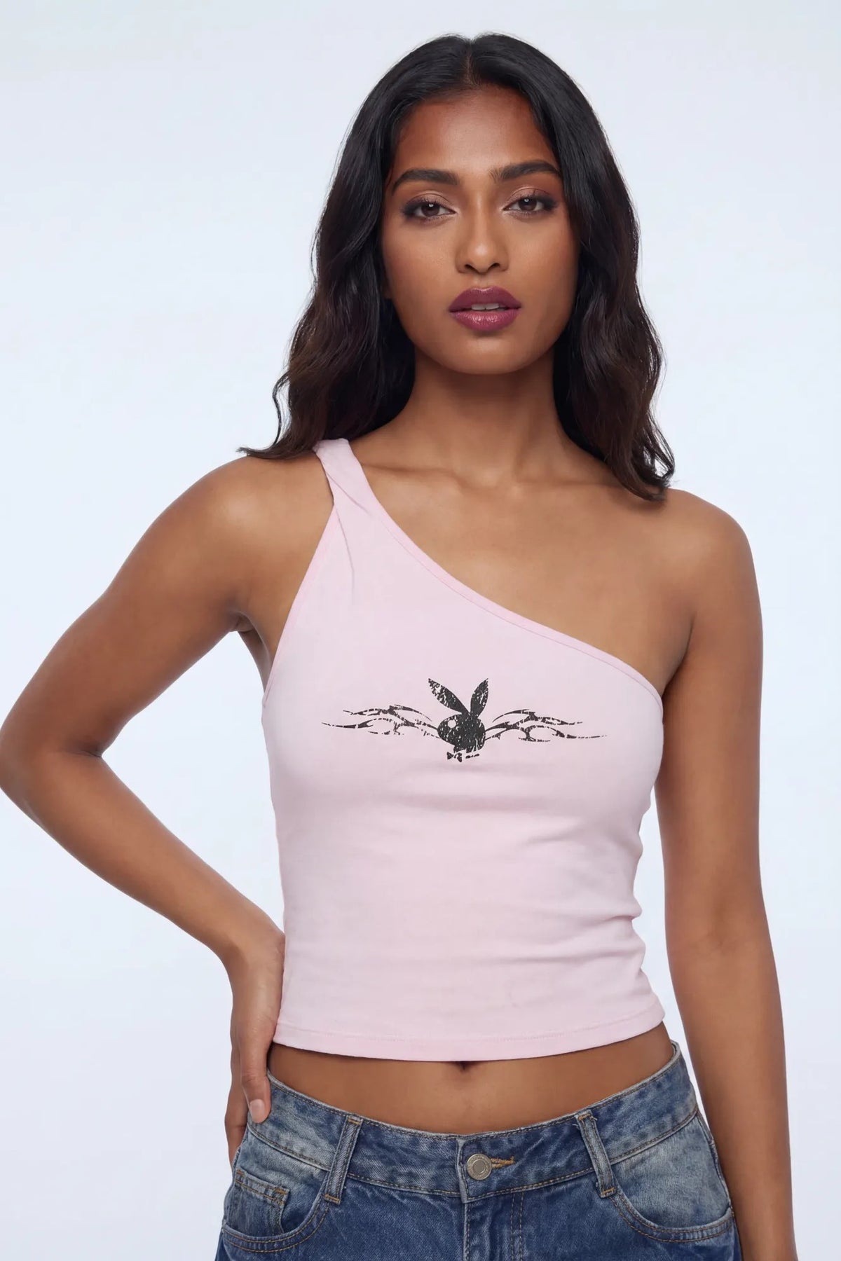 Playboy Contour One Shoulder Top - Light Pink