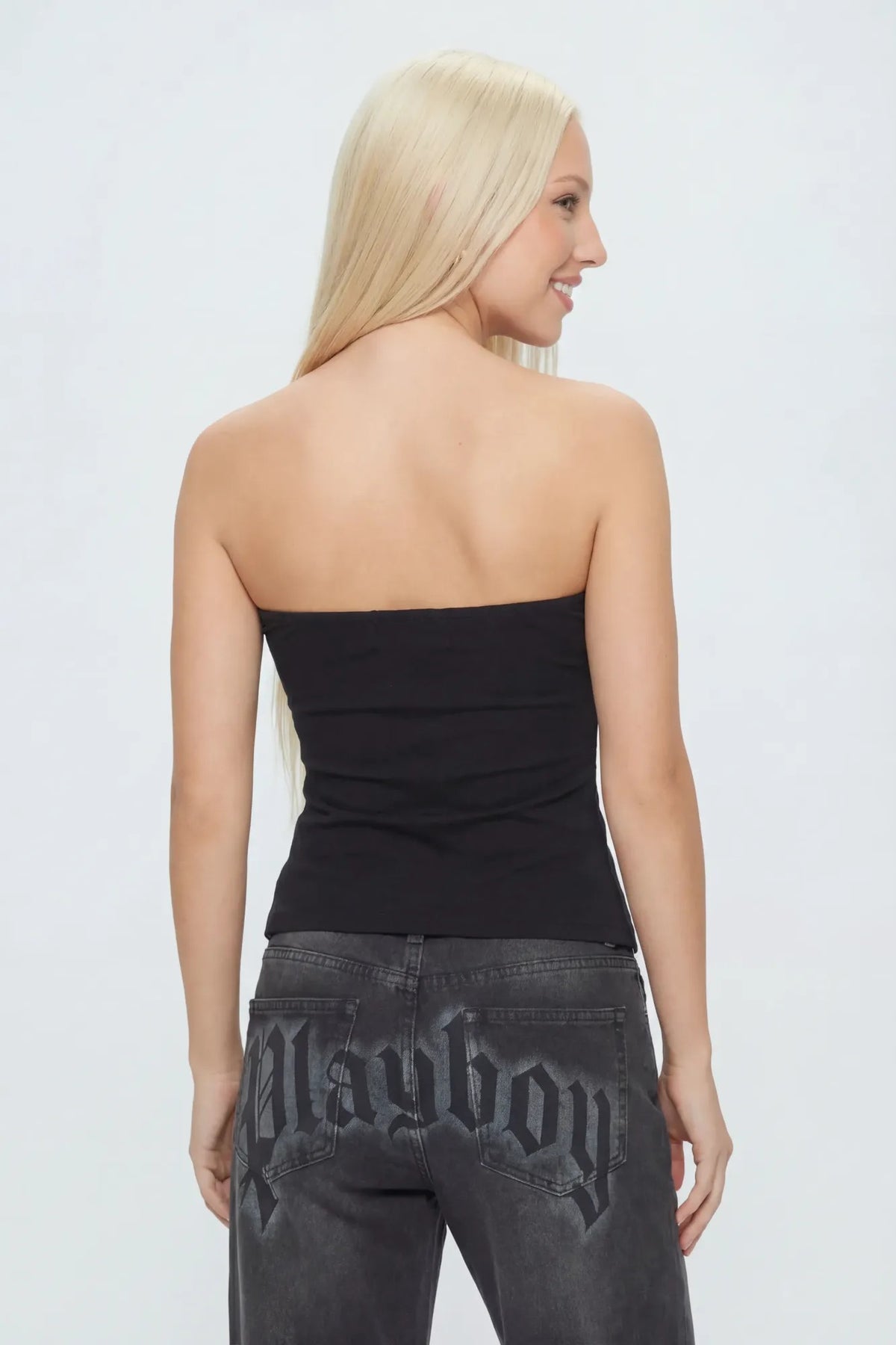 Alt View 3. Playboy Contour Rhinestone Cinched Tube Top - Black