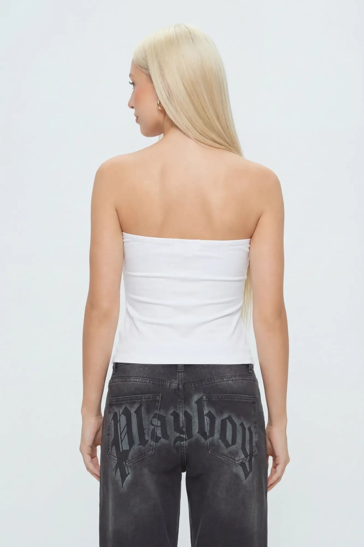 Alt View 2. Playboy Contour Rhinestone Cinched Tube Top - White