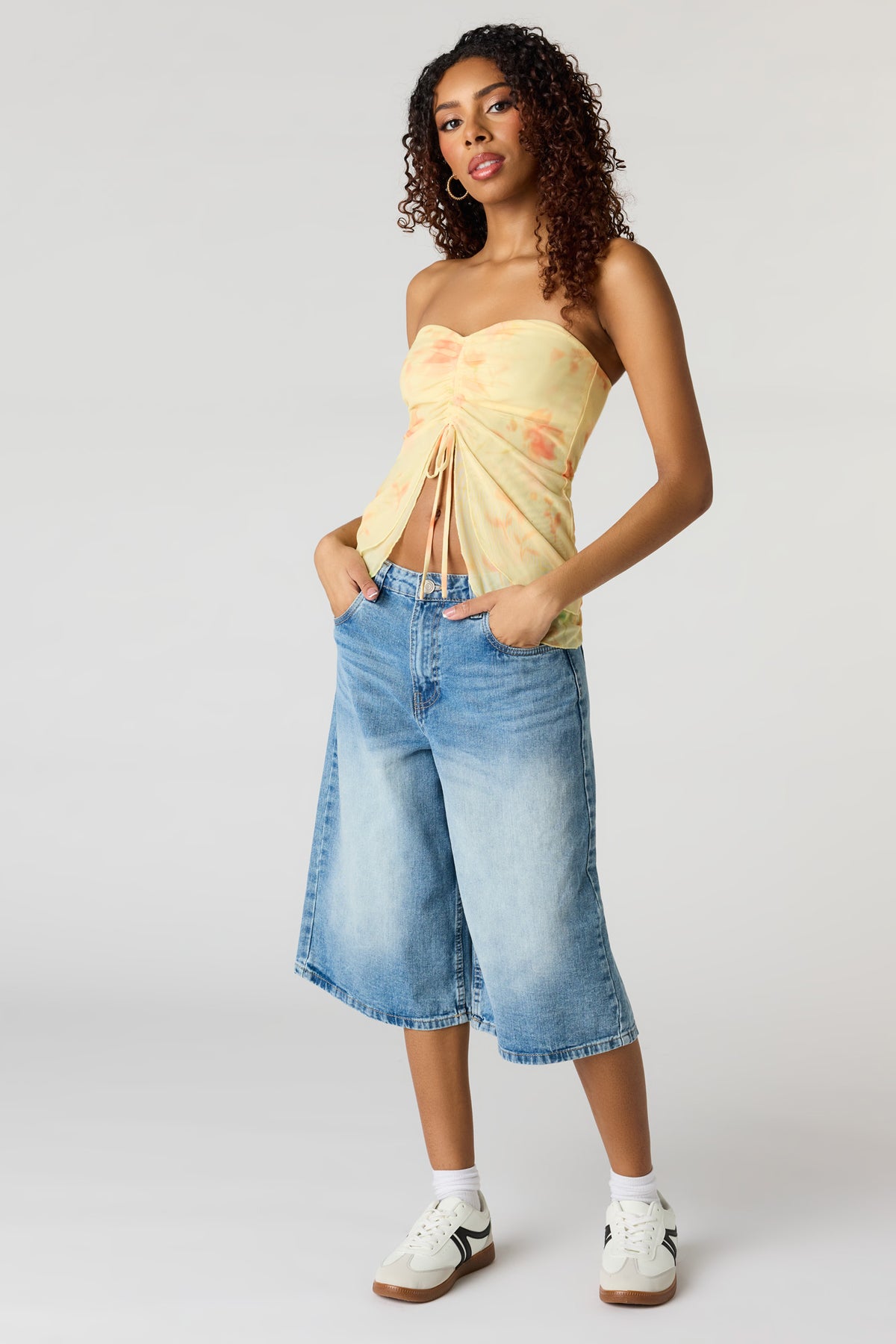 Alt View 3. Floral Mesh Butterfly Tube Top - Yellow