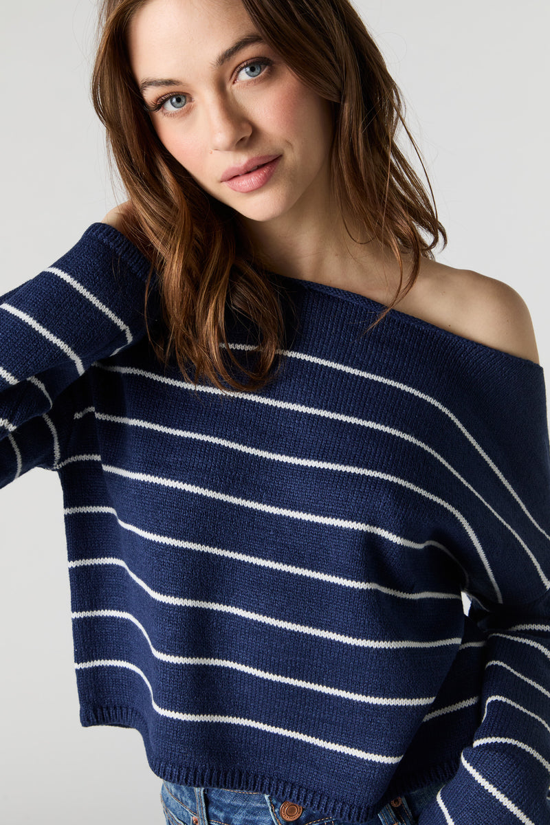 Knit Off Shoulder Striped Sweater