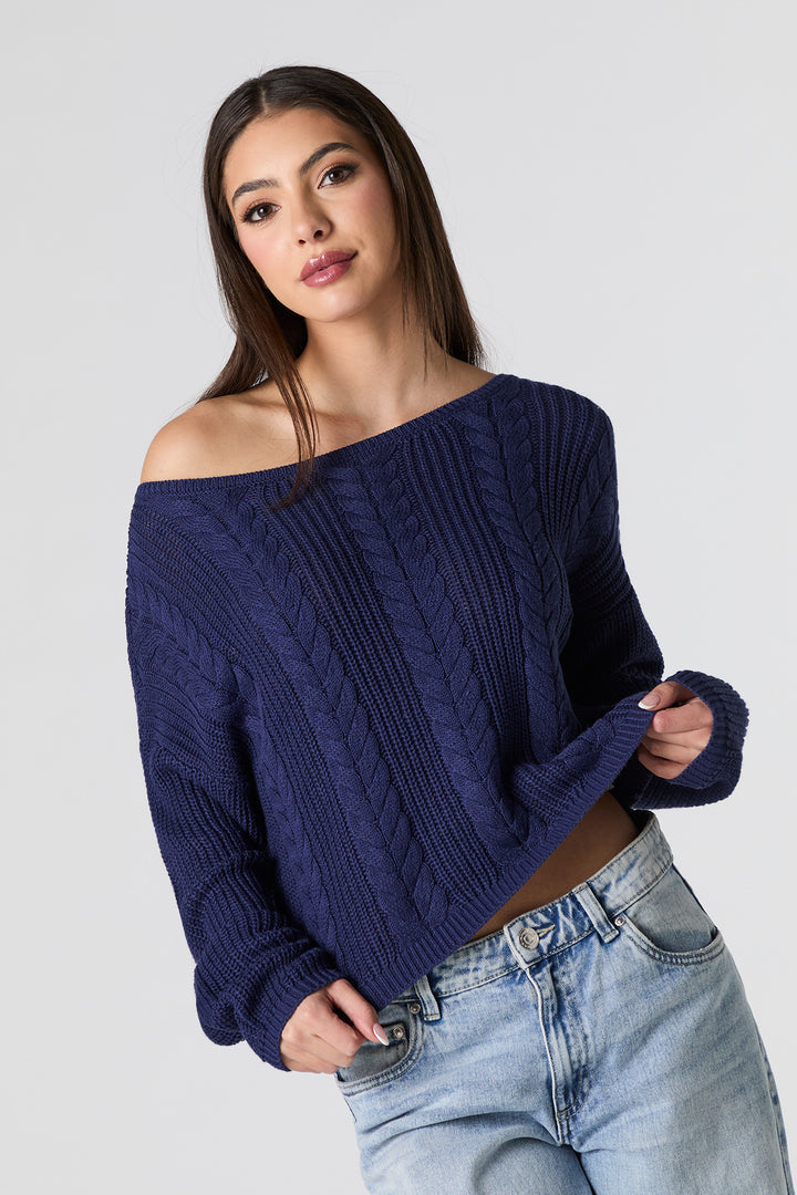 Cable Knit Off Shoulder Sweater