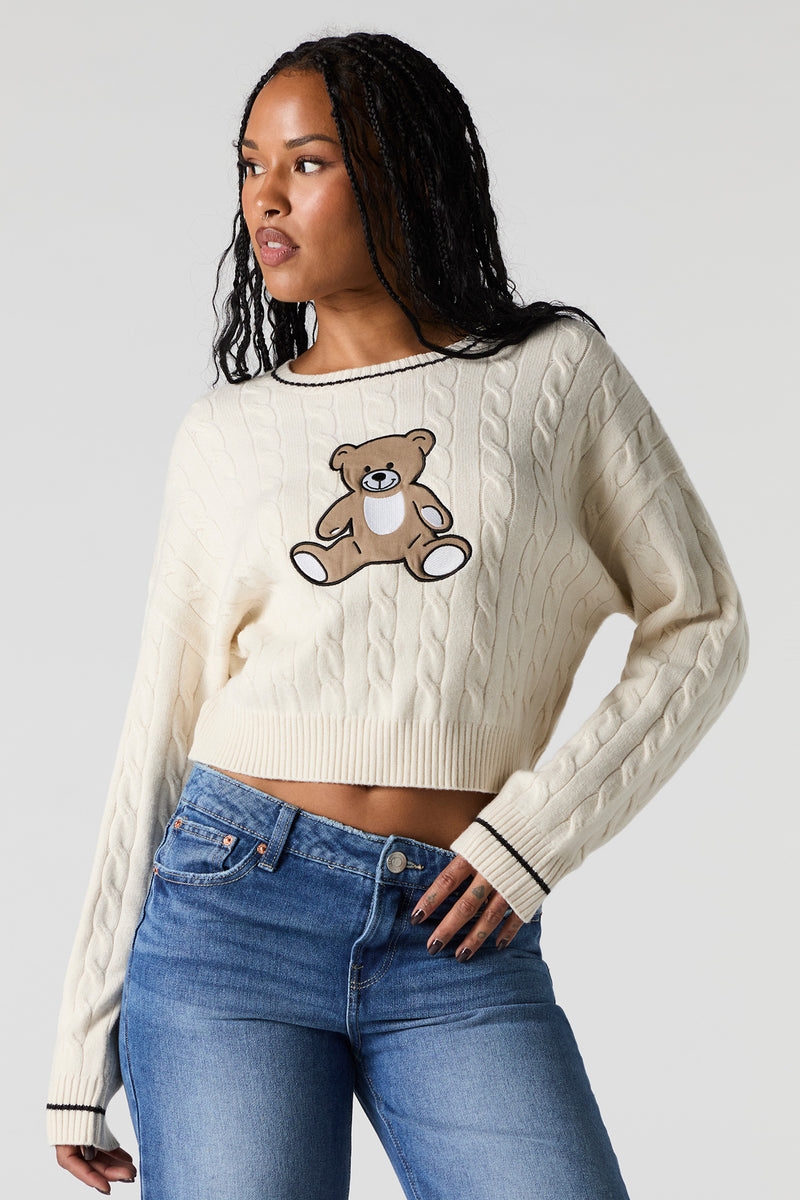 Cable Knit Embroidered Sweater