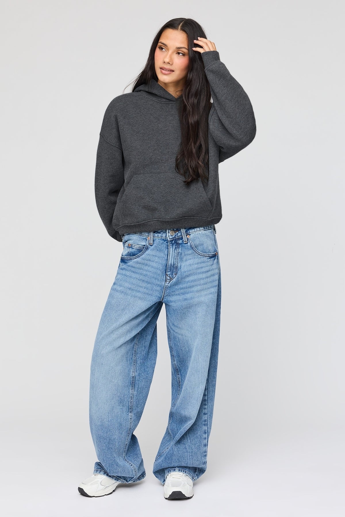 Alt View 3. Luxe Fleece Boyfriend Hoodie - Charcoal