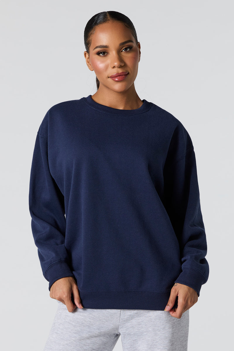 Oversized Solid Fleece Sweatshirt