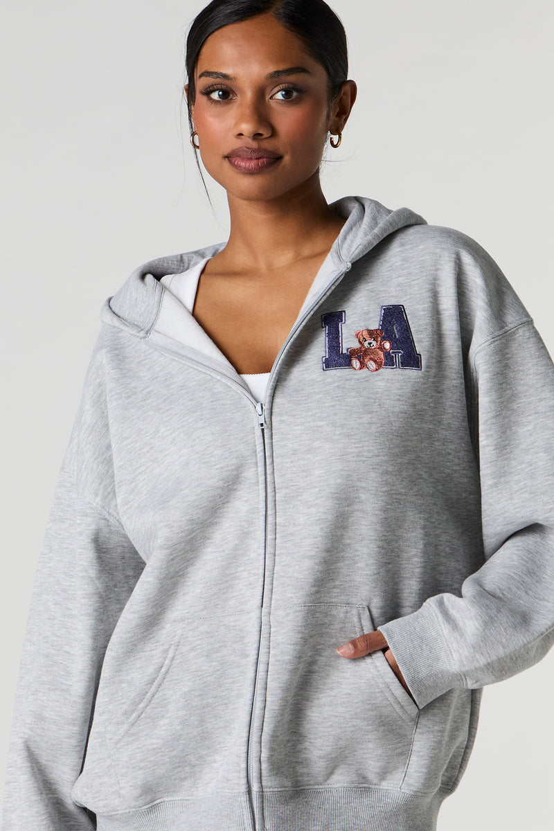 Oversized Embroidered Fleece Zip-Up Hoodie