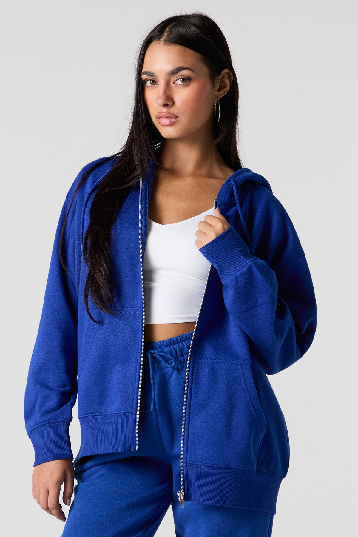 Oversized Zip-Up Fleece Hoodie