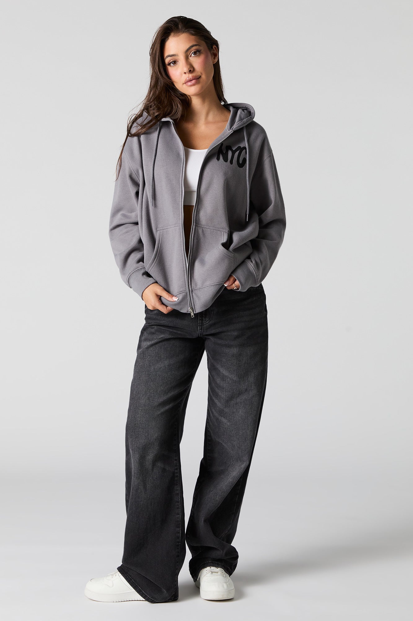 Graphic Fleece Zip-Up Hoodie – Charlotte Russe