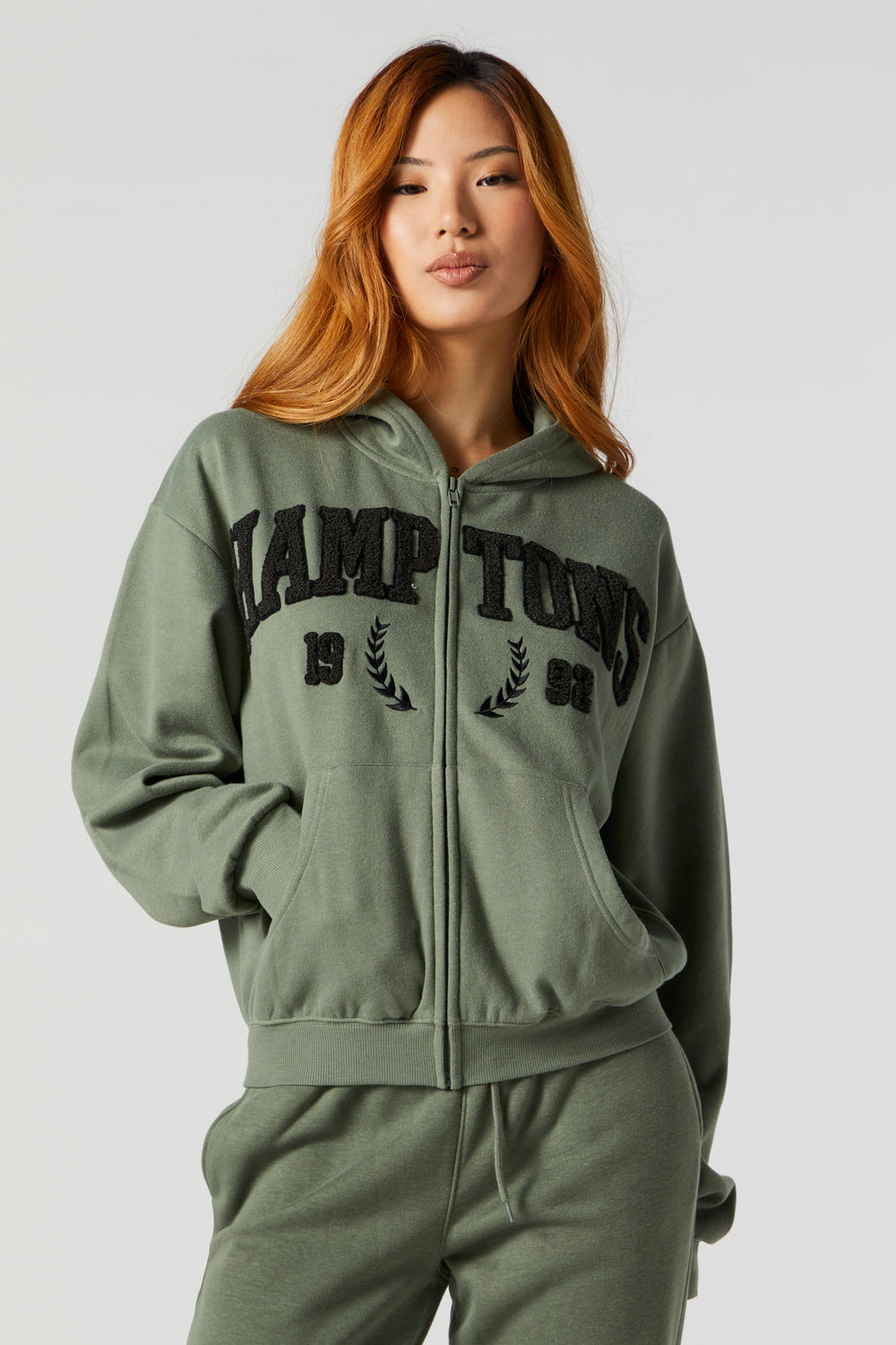 Chenille Embroidered Hamptons Zip-Up Hoodie Chenille Embroidered Hamptons Zip-Up Hoodie 1