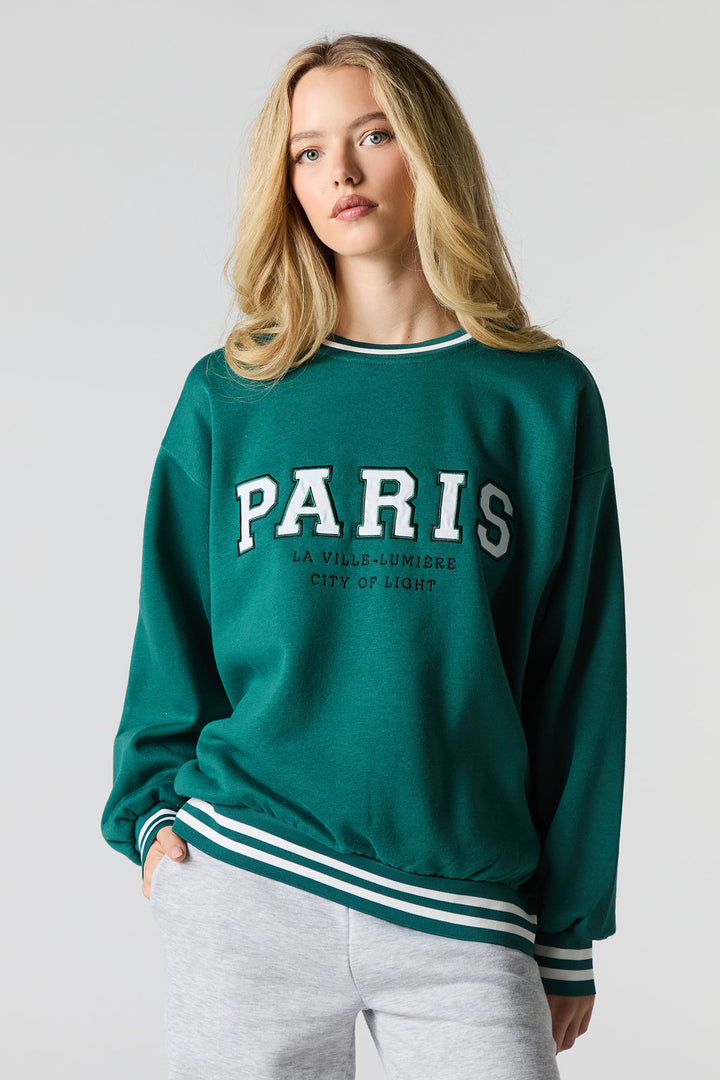 Oversized City Twill Embroidered Fleece Sweatshirt