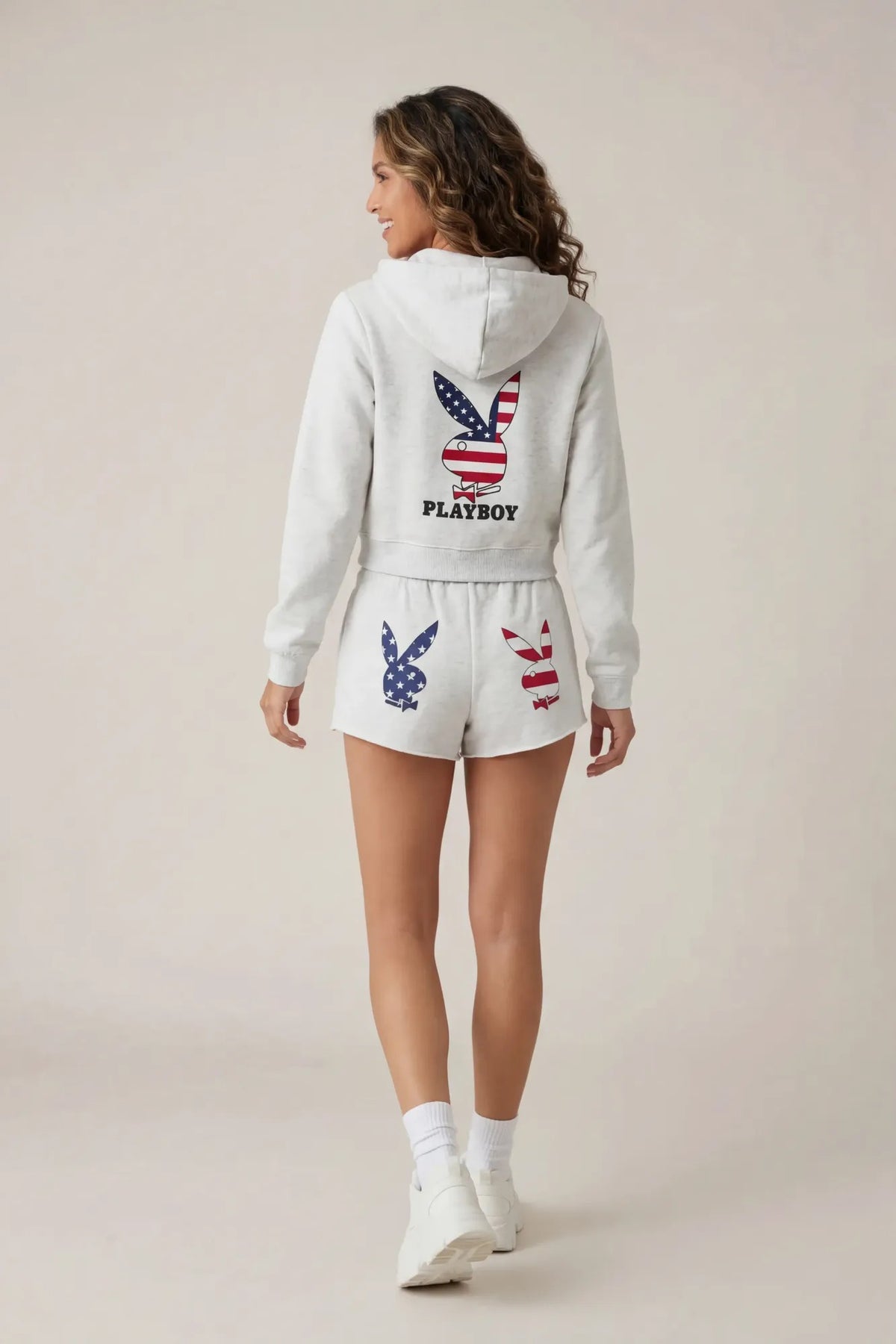 Alt View 4. Playboy USA Graphic Fleece Zip-Up Hoodie - Light Grey