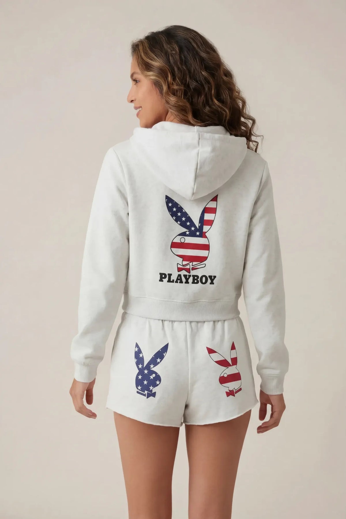 Playboy USA Graphic Fleece Zip-Up Hoodie - Light Grey