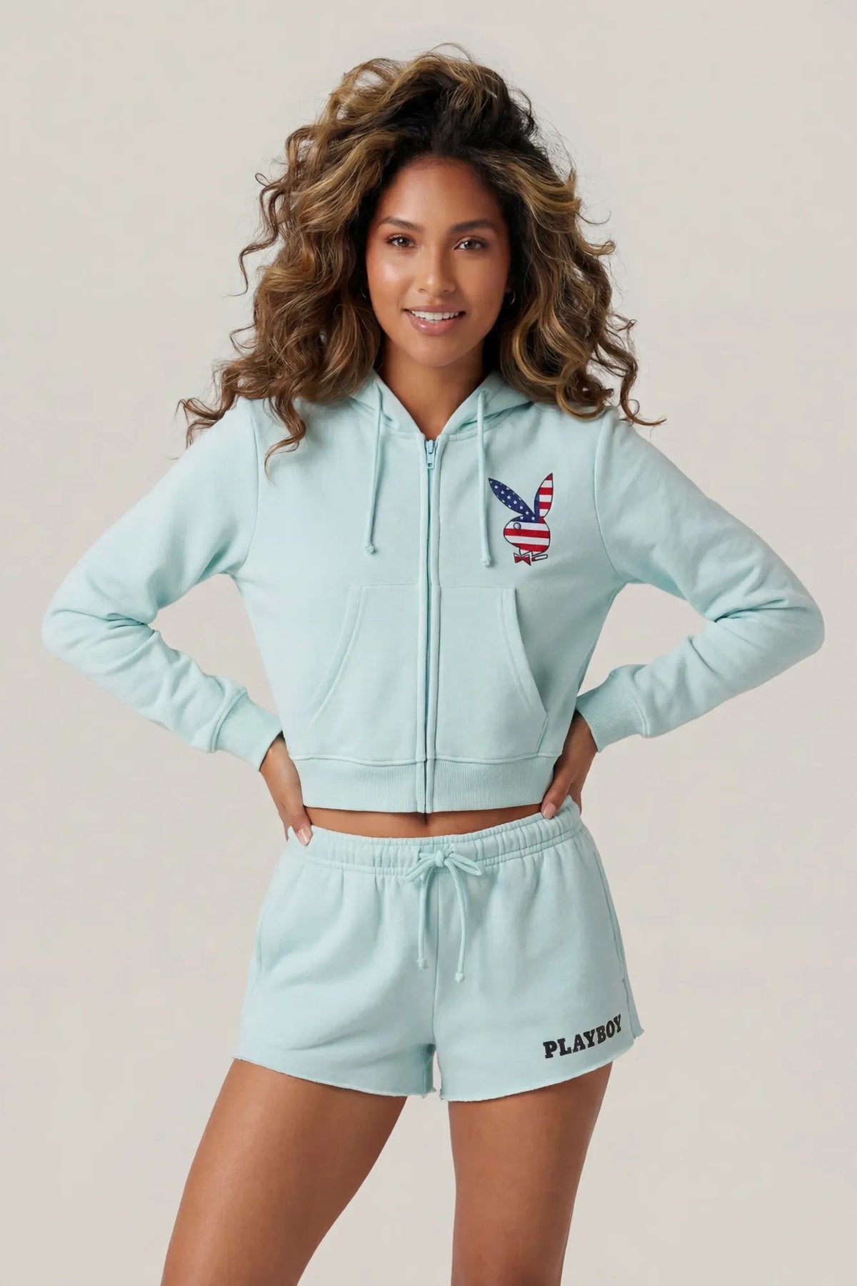 Alt View 2. Playboy USA Graphic Fleece Zip-Up Hoodie - Light Blue