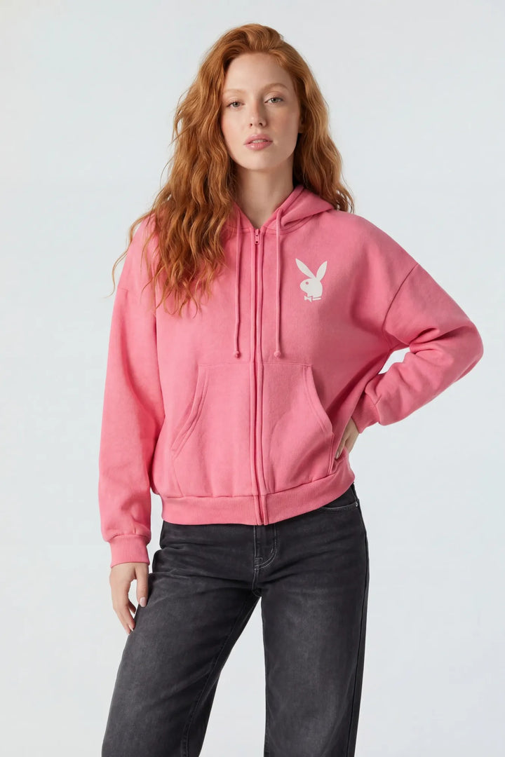 Playboy Graphic Boxy Zip-Up Hoodie