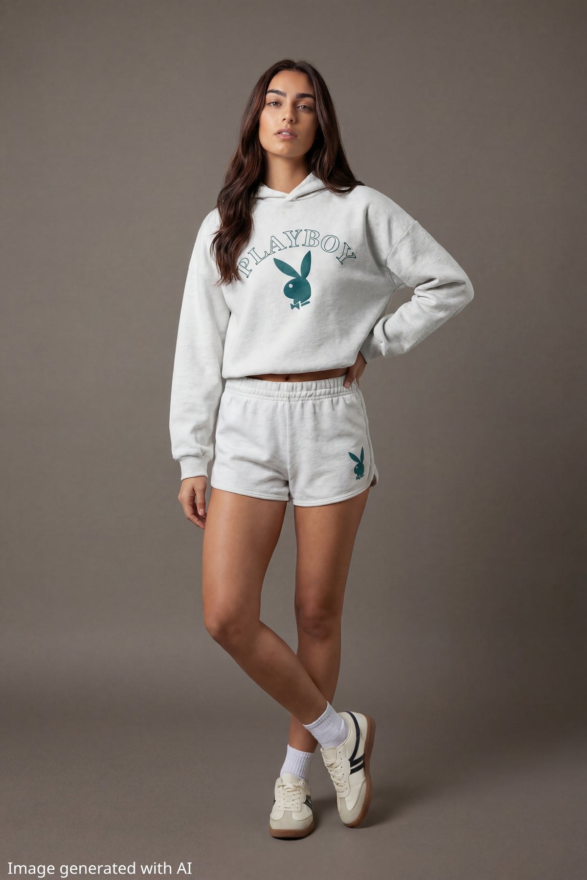 Playboy Graphic Boxy Fleece Hoodie - Light Grey