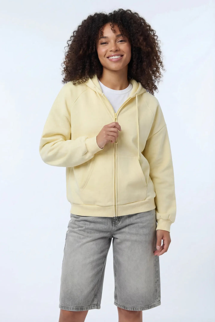 Boxy Zip-Up Fleece Hoodie