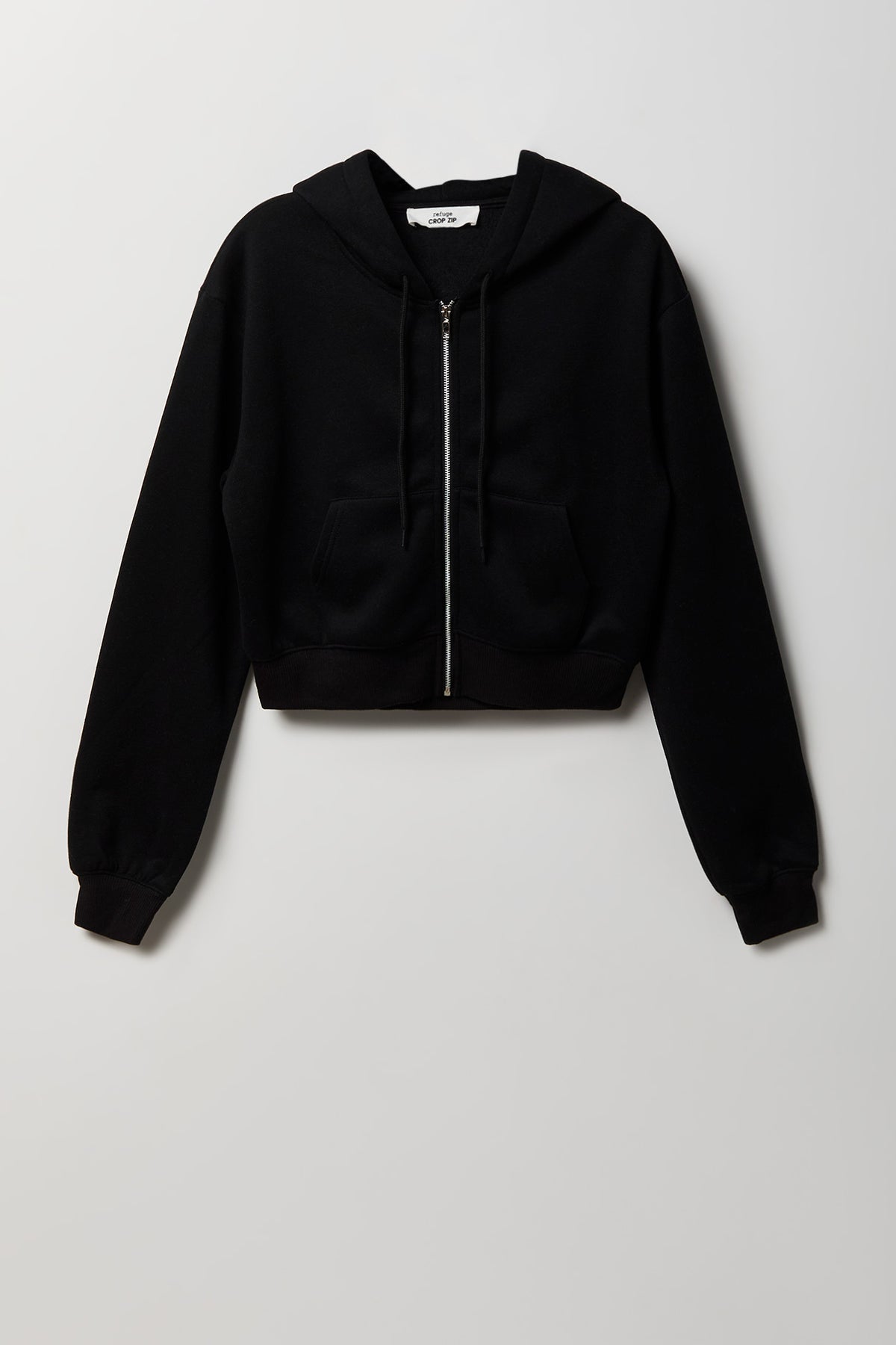 Fleece Cropped Zip Hoodie - Black