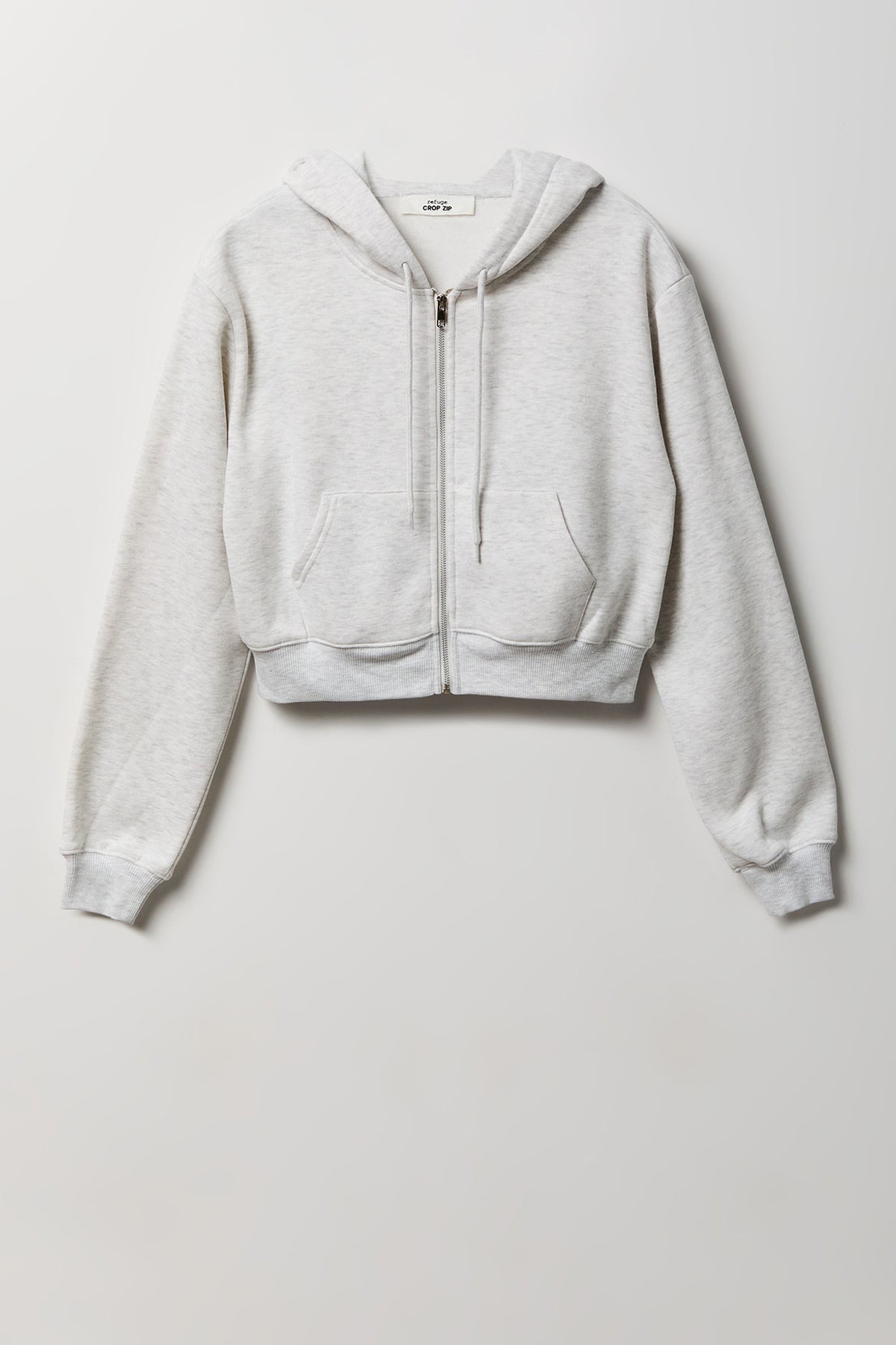 Fleece Cropped Zip Hoodie - Light Grey
