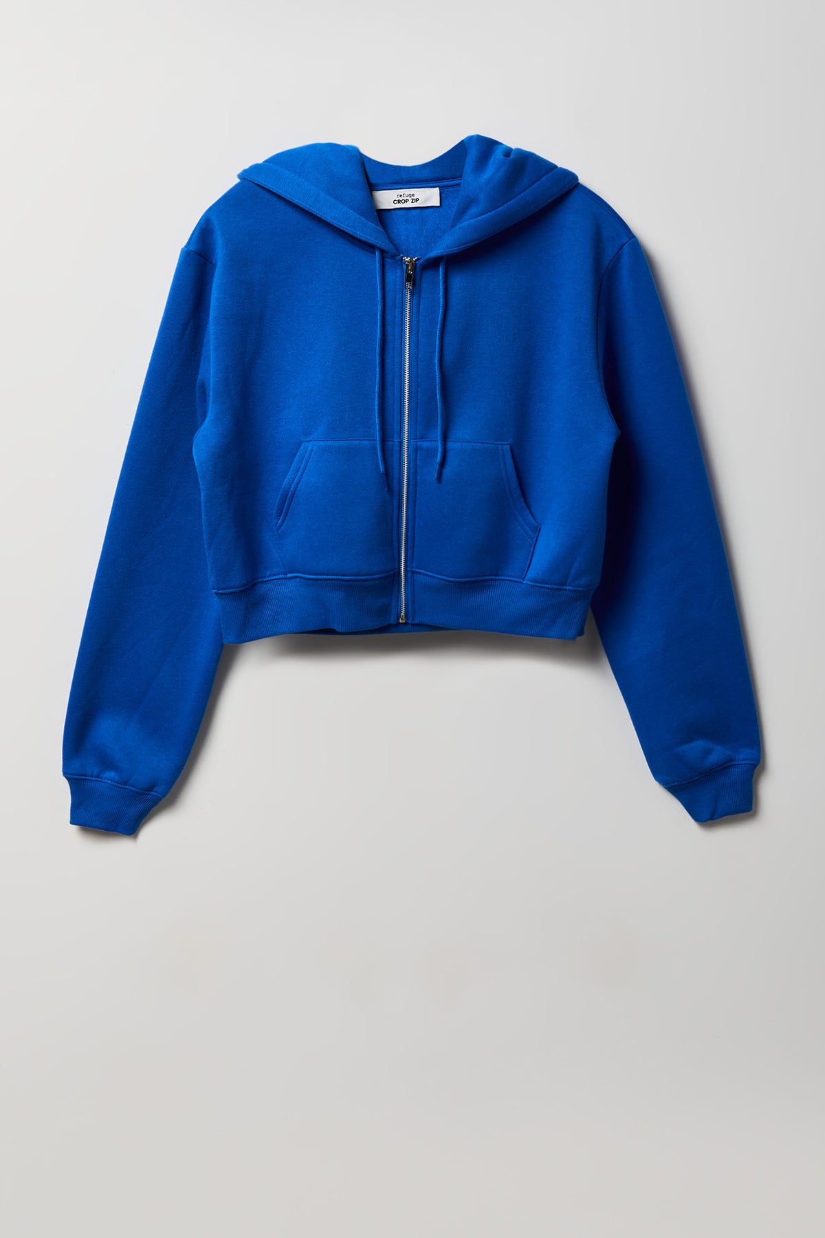 Fleece Cropped Zip Hoodie - Blue