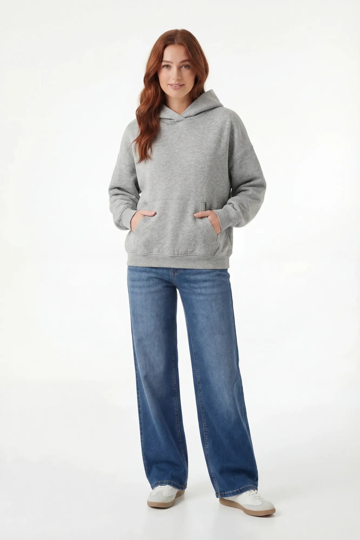 Alt View 3. Fleece Boxy Hoodie - Heather Grey