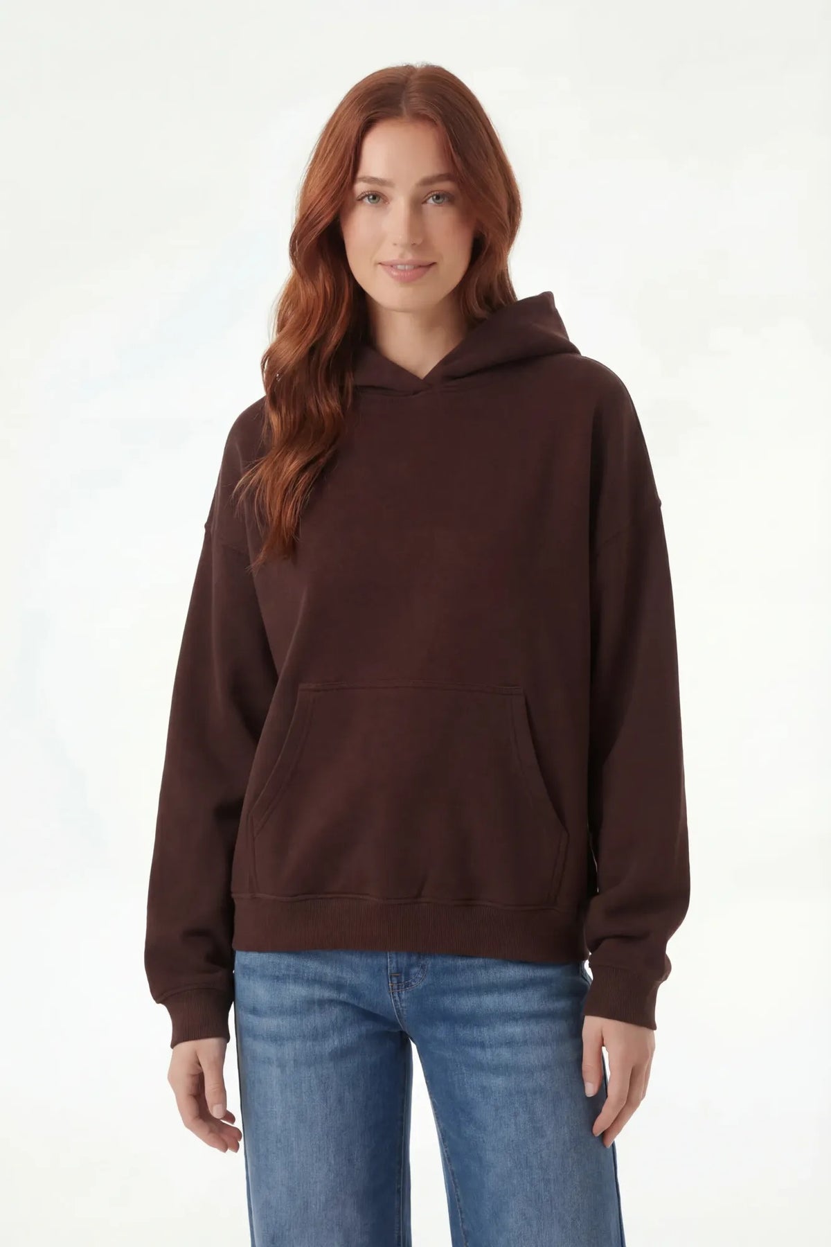 Fleece Boxy Hoodie - Brown