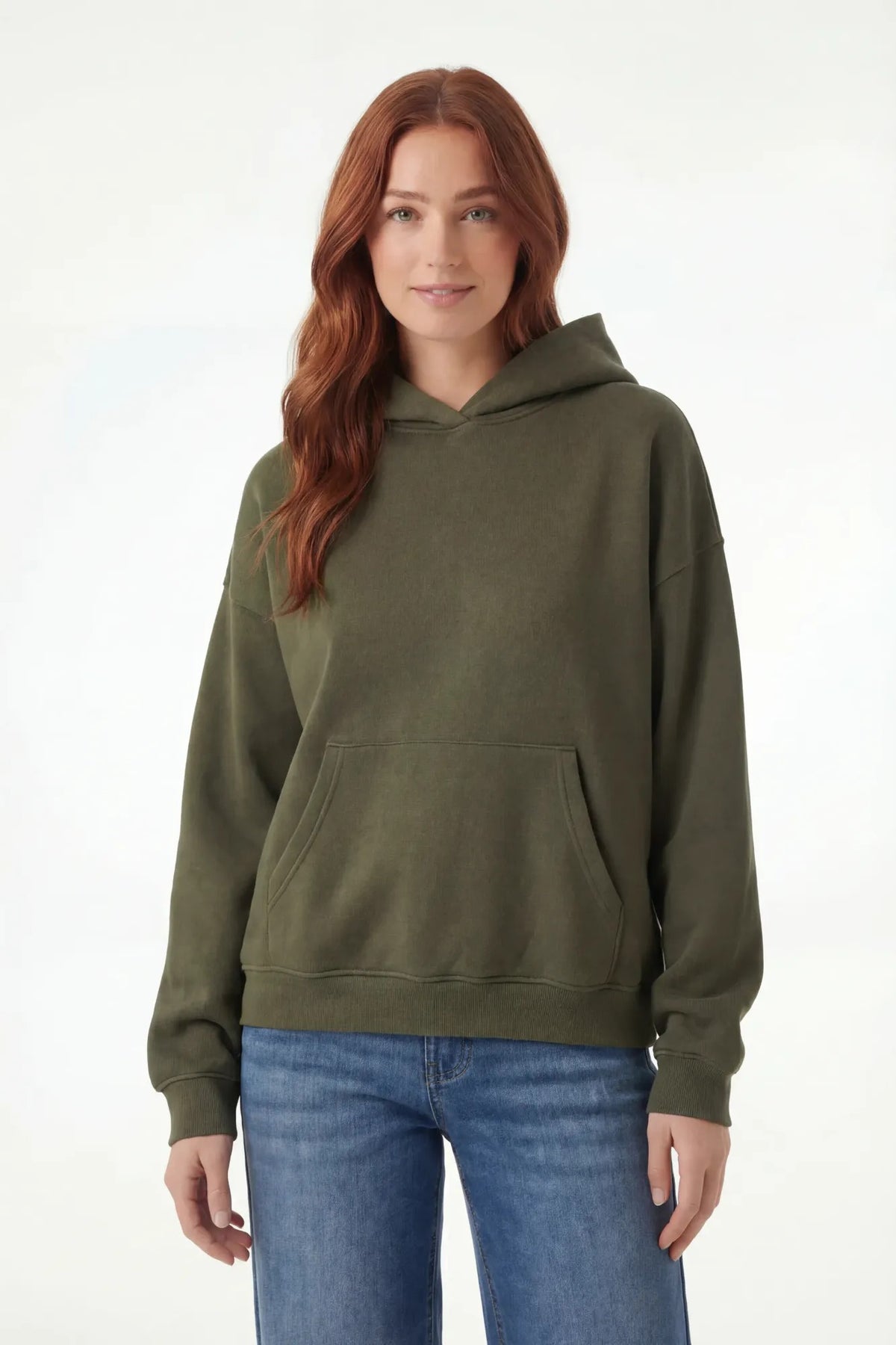 Fleece Boxy Hoodie - Dark Green