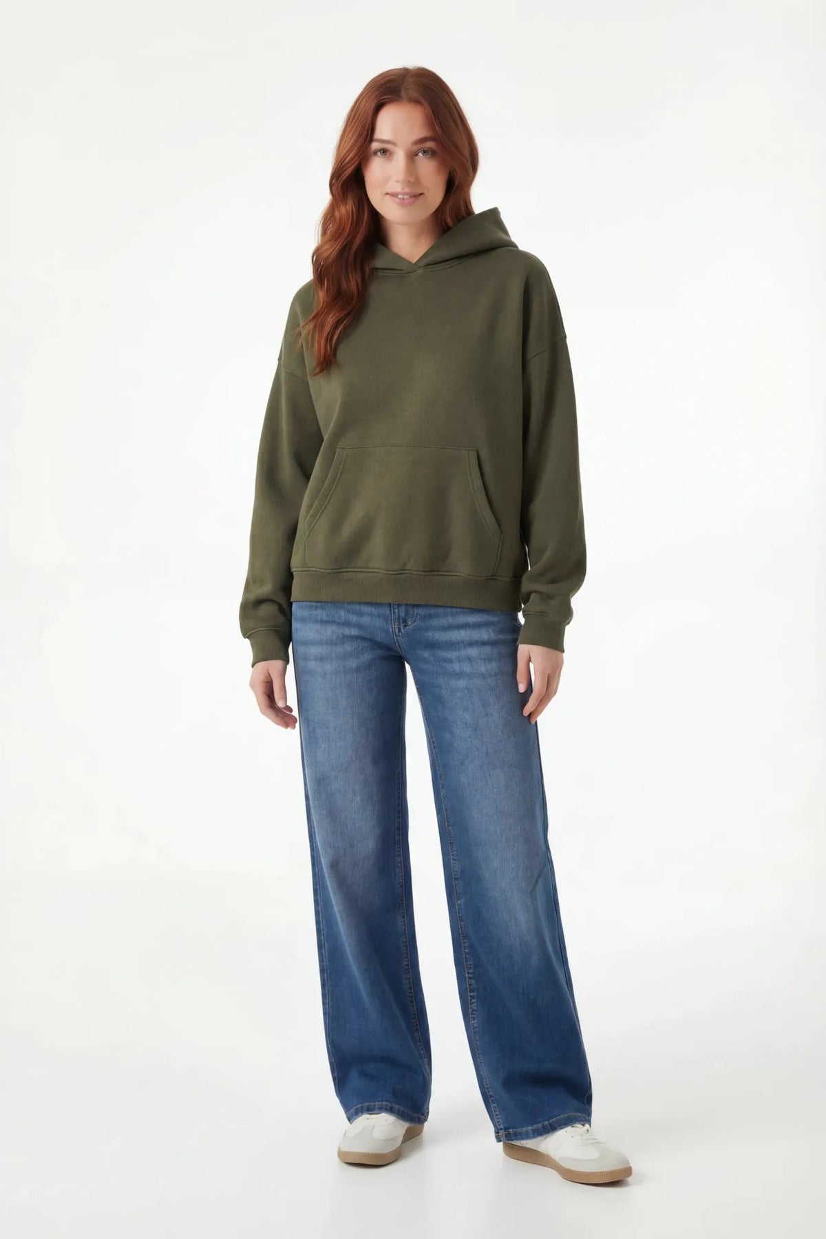 Alt View 3. Fleece Boxy Hoodie - Dark Green