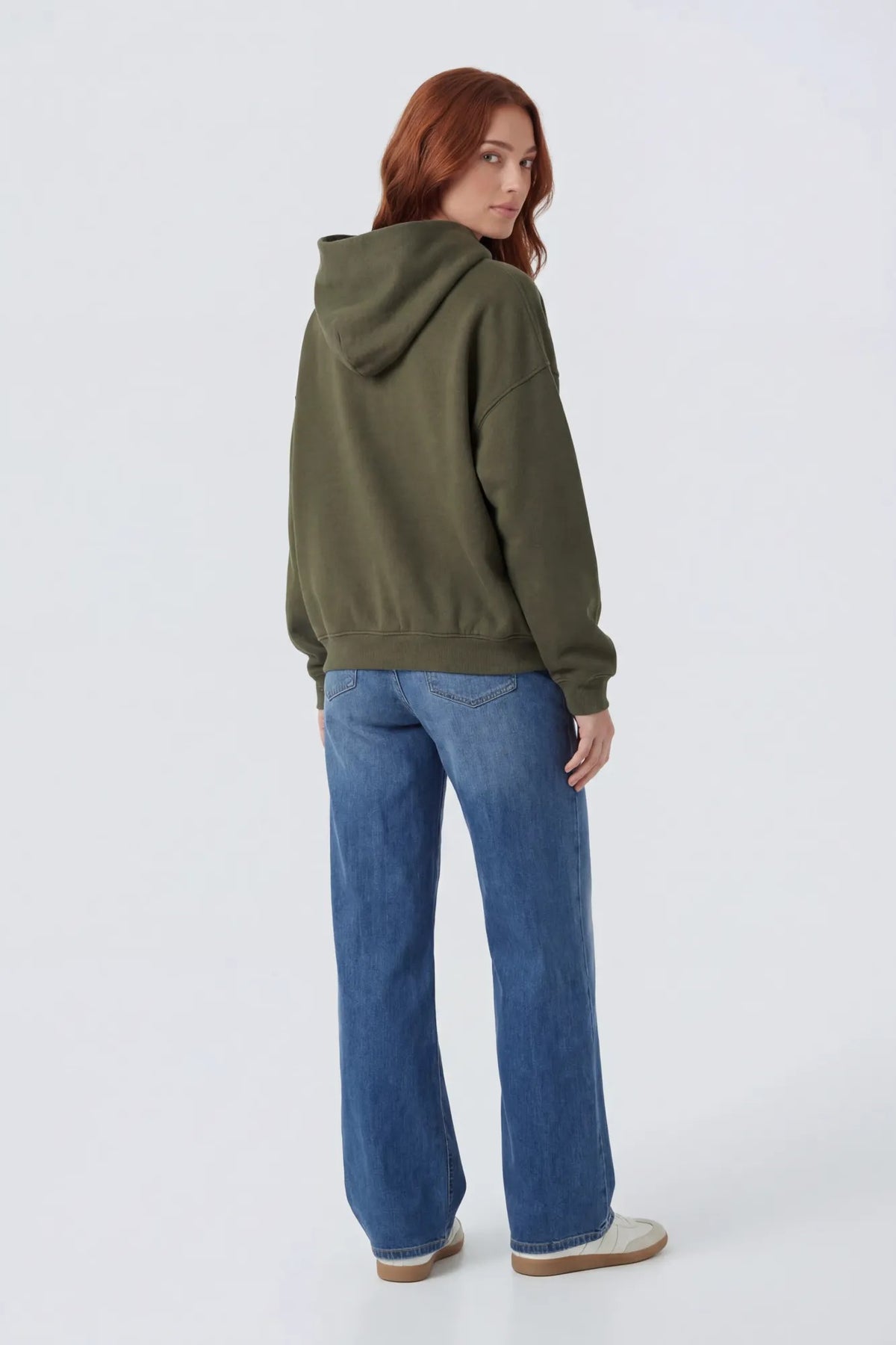 Alt View 2. Fleece Boxy Hoodie - Dark Green