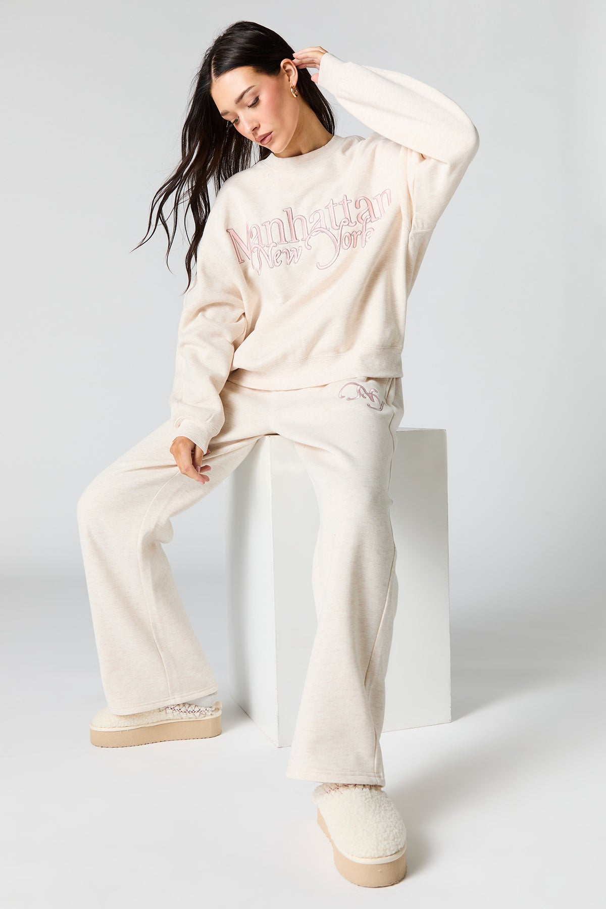 Embroidered Destination Wide Leg Sweatpant