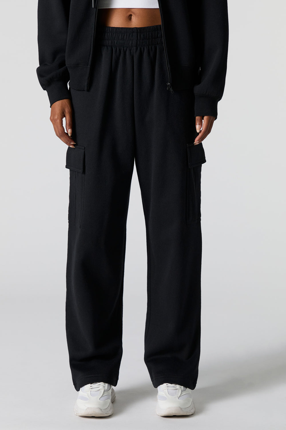 Solid Wide Leg Fleece Cargo Sweatpant Solid Wide Leg Fleece Cargo Sweatpant 5