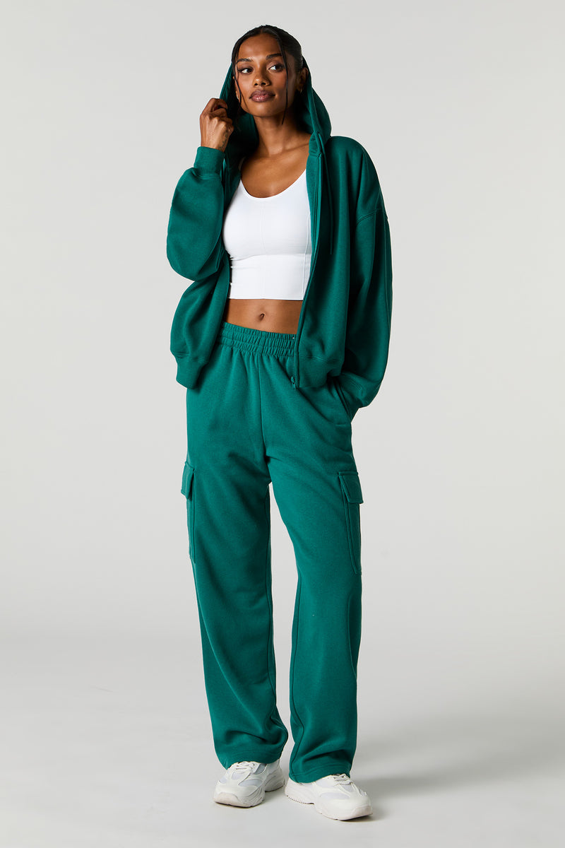 Solid Wide Leg Fleece Cargo Sweatpant