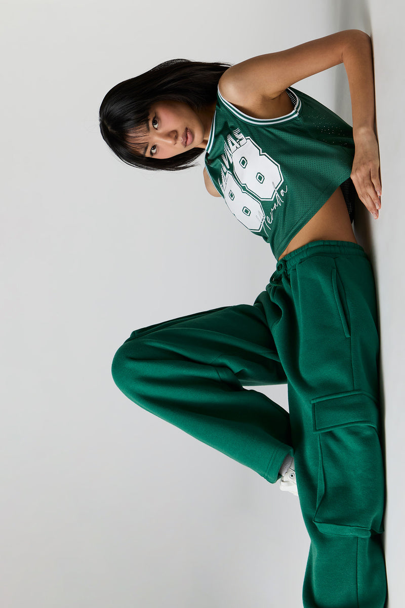 Fleece Wide Leg Cargo Sweatpant