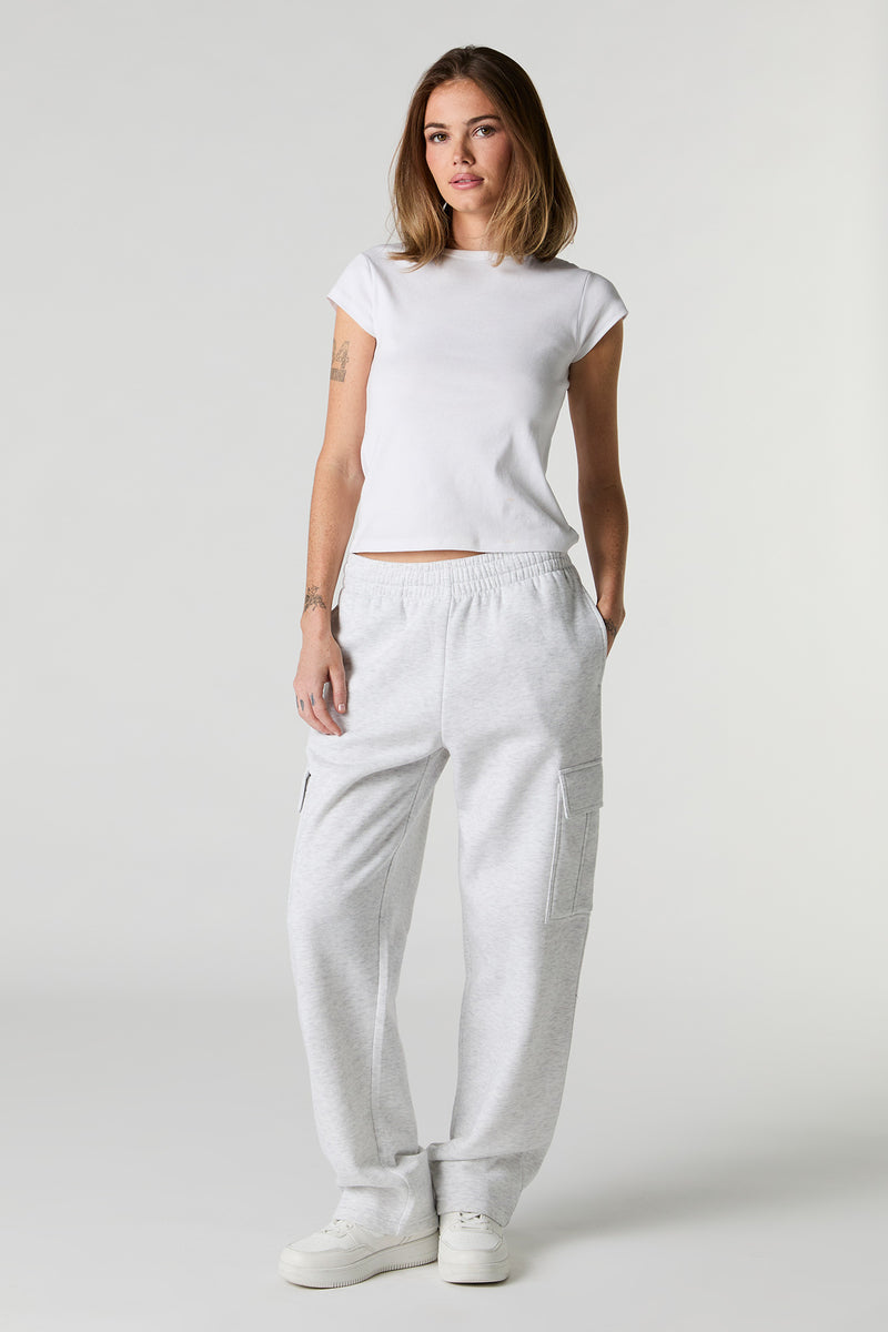 Solid Fleece Wide Leg Cargo Sweatpant